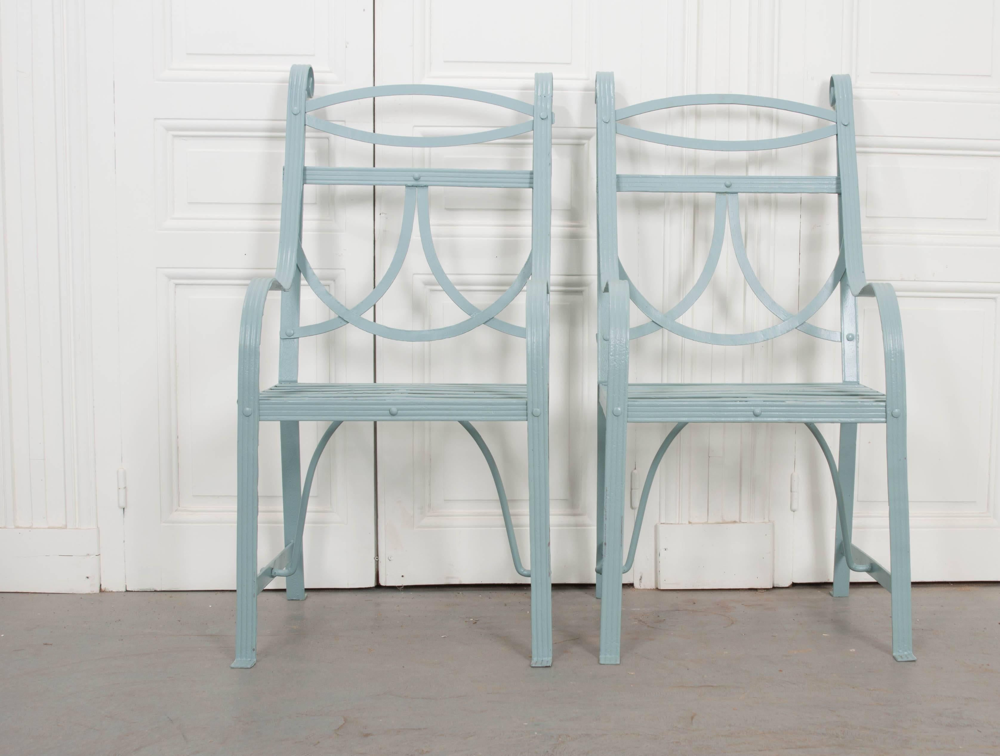 Wrought Iron Pair of English 19th Century Painted Regency Garden Chairs