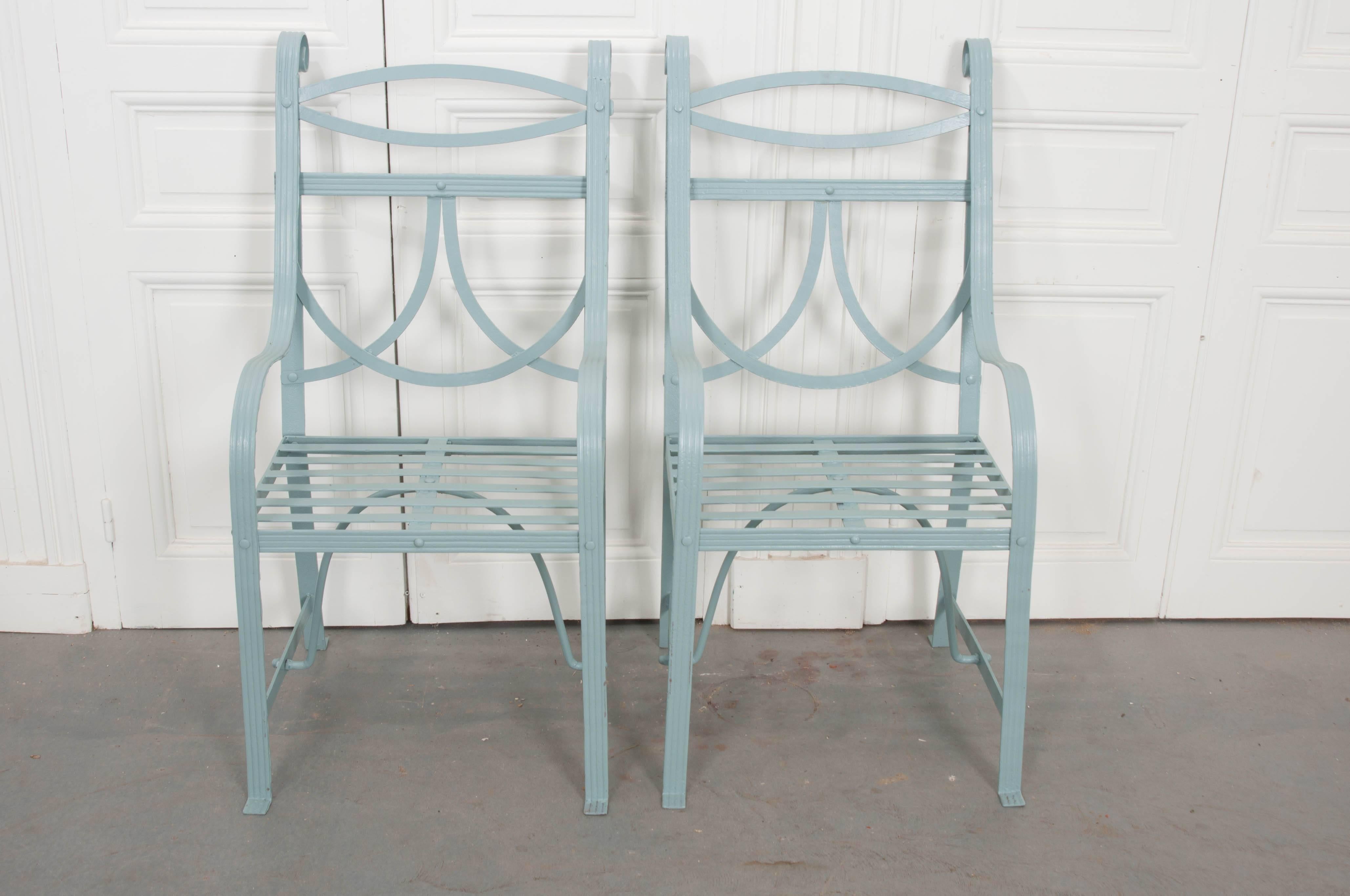 Pair of English 19th Century Painted Regency Garden Chairs 1