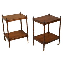 Antique Pair of English 19th Century Pine Trolleys with Petite Finials and Brass Casters