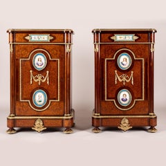 Pair of English 19th Century Porcelain-Mounted Cabinets