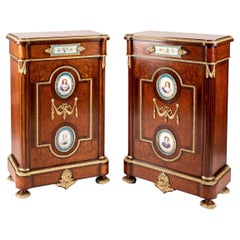 Antique Pair of English 19th Century Porcelain-Mounted Cabinets