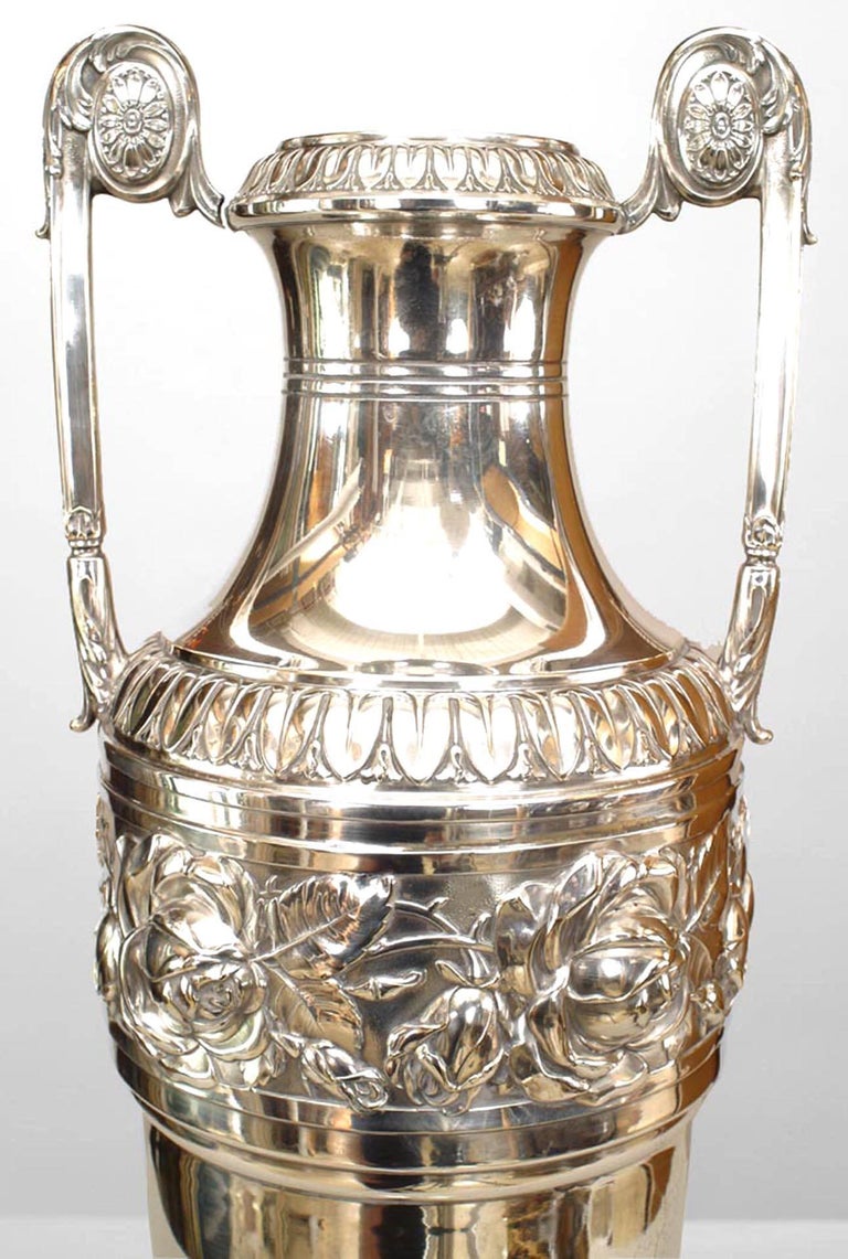 Pair of English '19th Century' Silverplated Classic Vases For Sale at