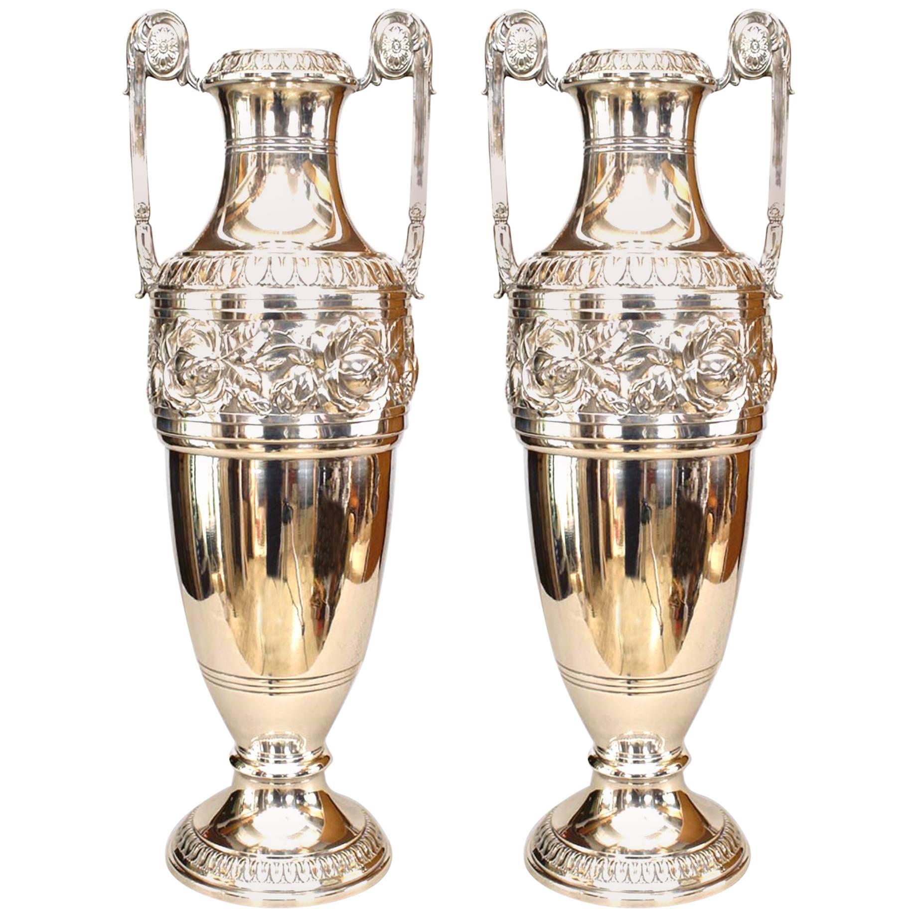 Pair of English Georgian Silver Plated Vases For Sale