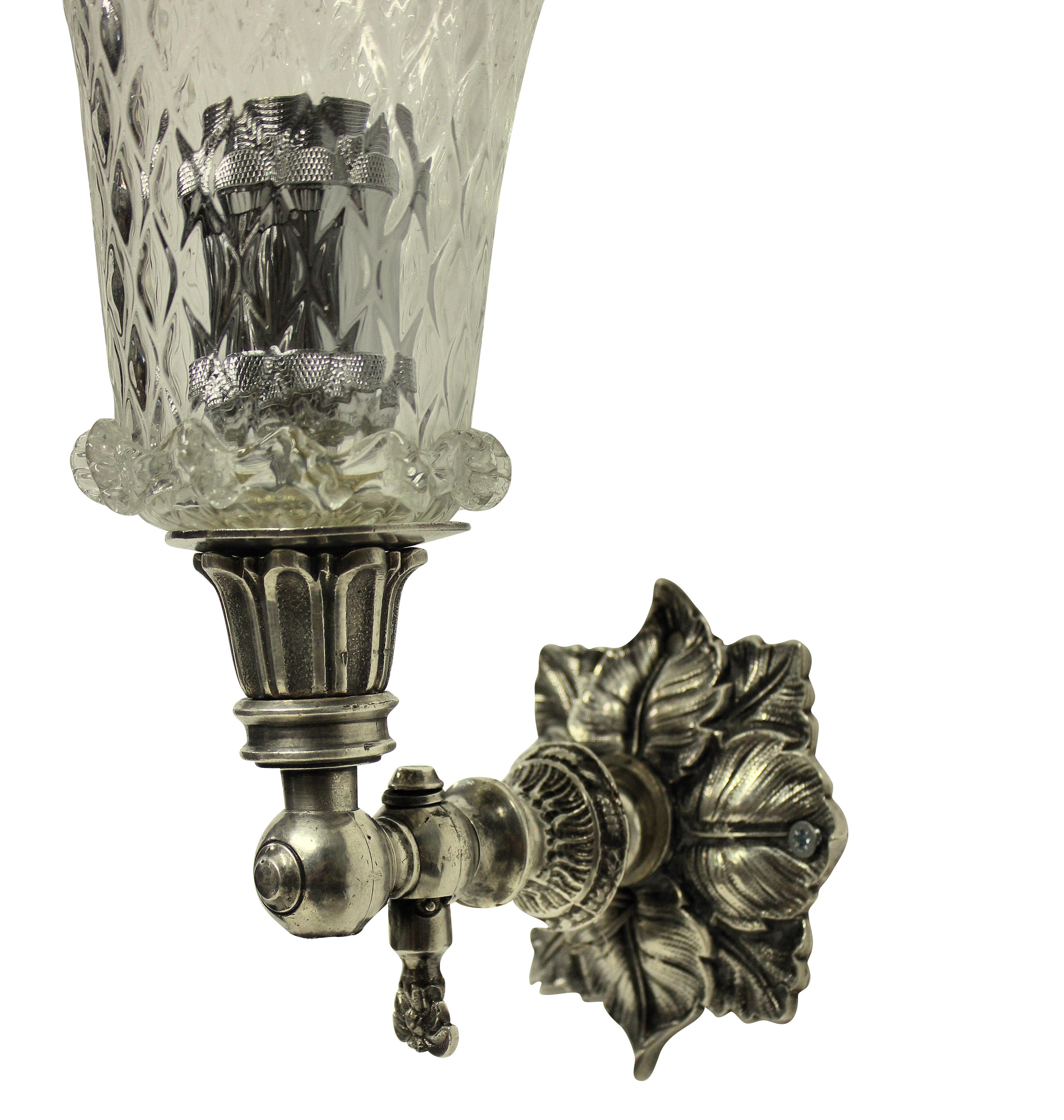 Silvered Pair of English 19th Century Single Arm Wall Sconces