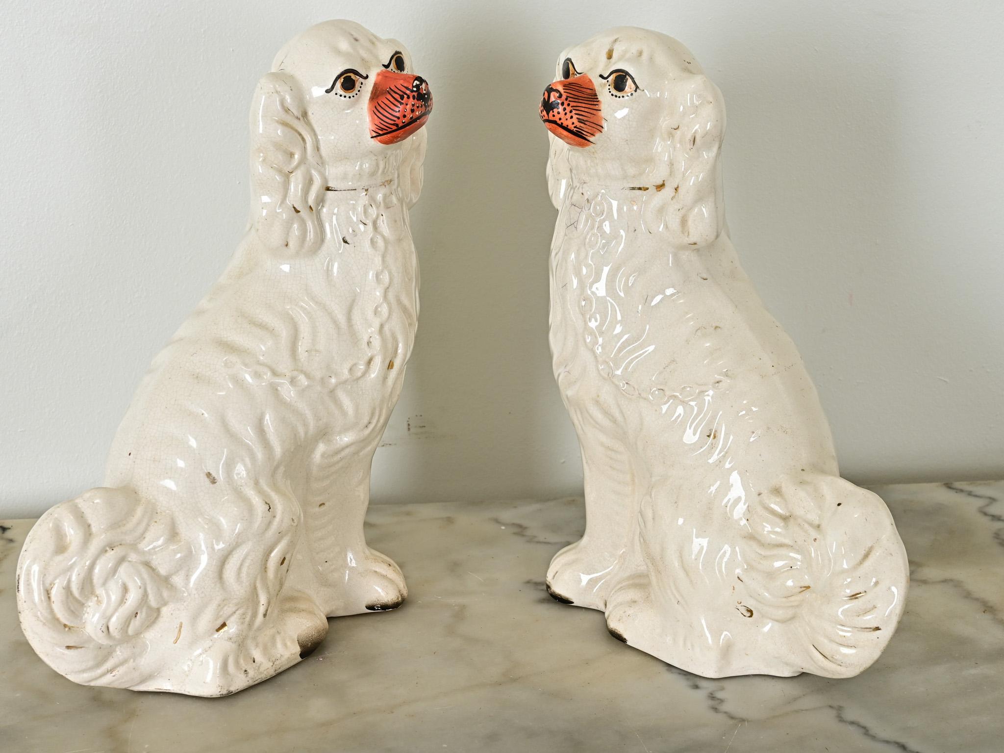 Ceramic Pair of English 19th Century Staffordshire Spaniels For Sale