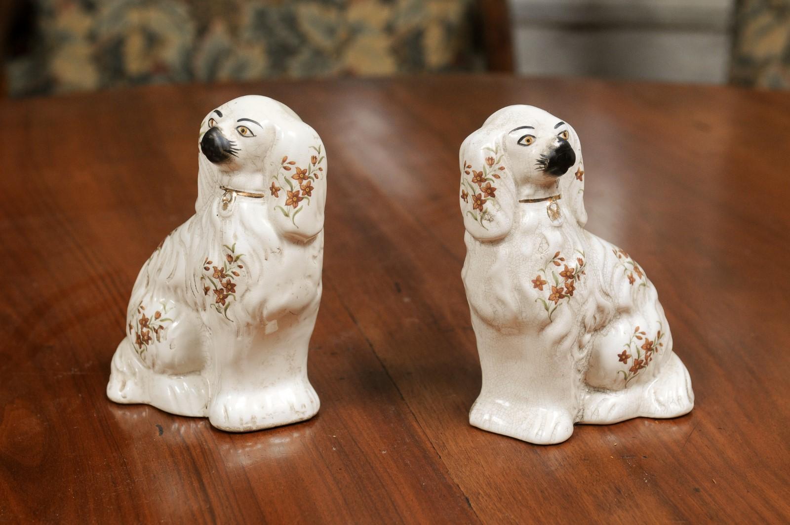 Pair of English 19th Century Staffordshire White Dogs from the Victorian Era 6