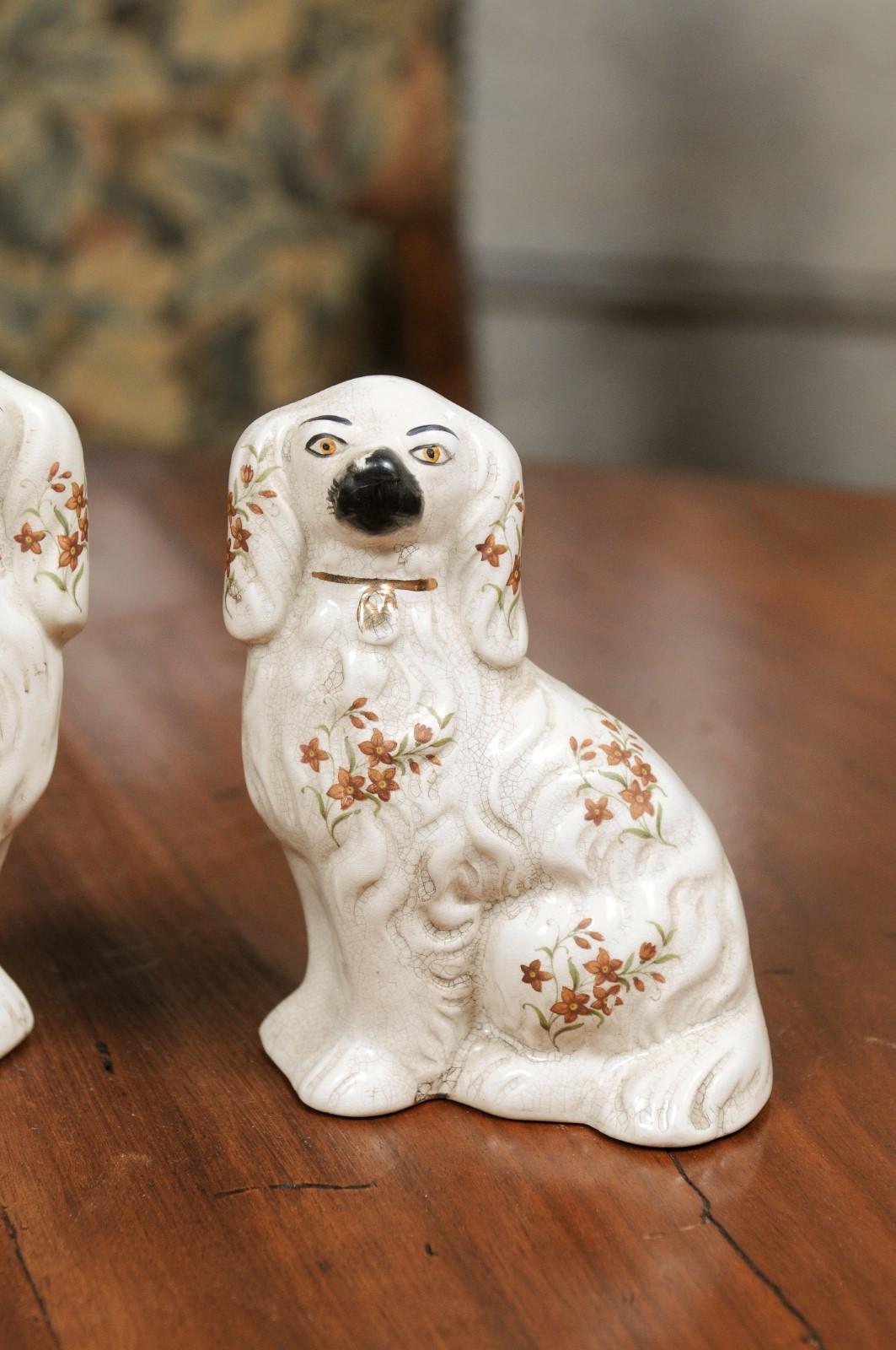 Pair of English 19th Century Staffordshire White Dogs from the Victorian Era 1