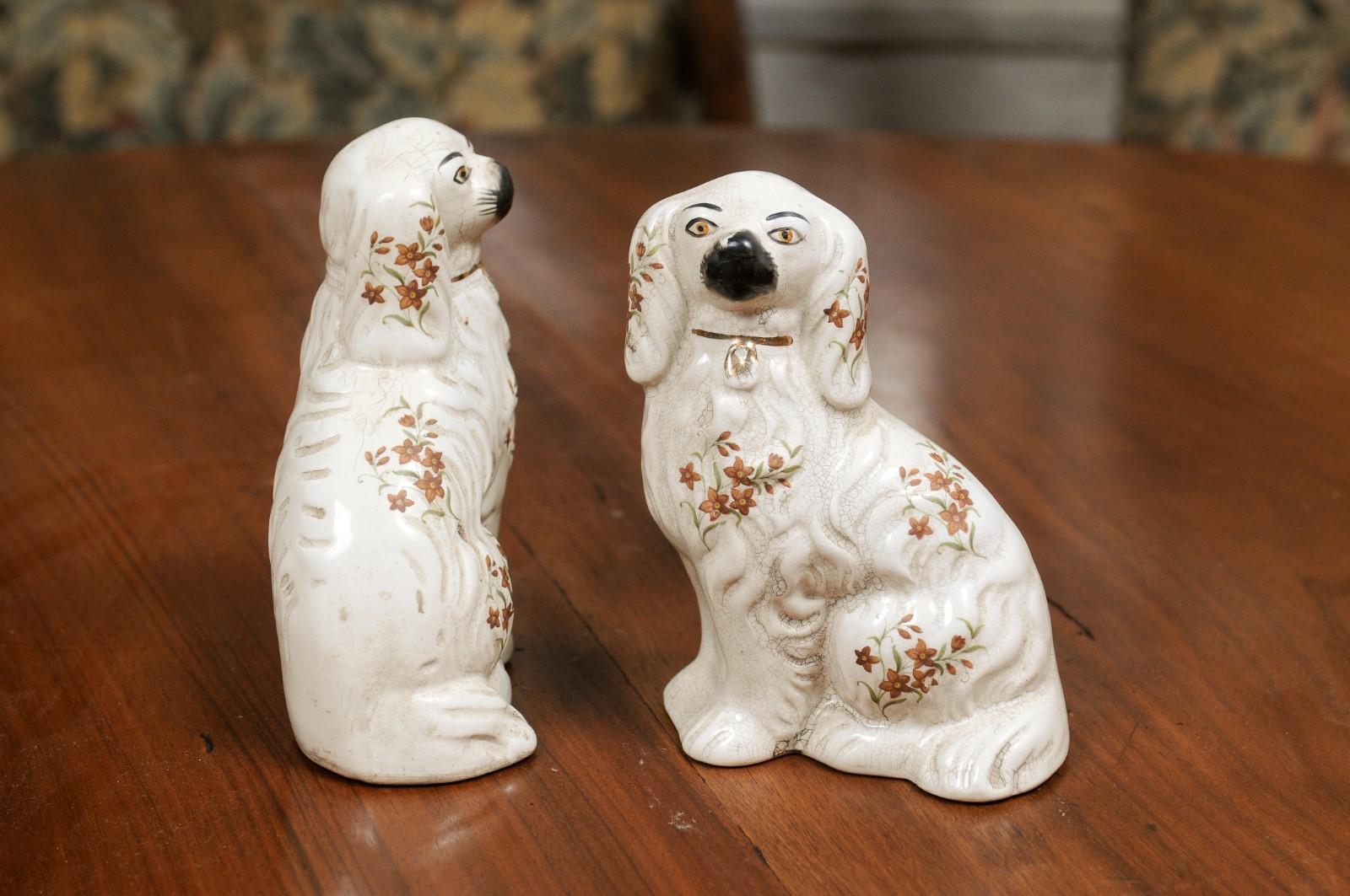 Pair of English 19th Century Staffordshire White Dogs from the Victorian Era 2