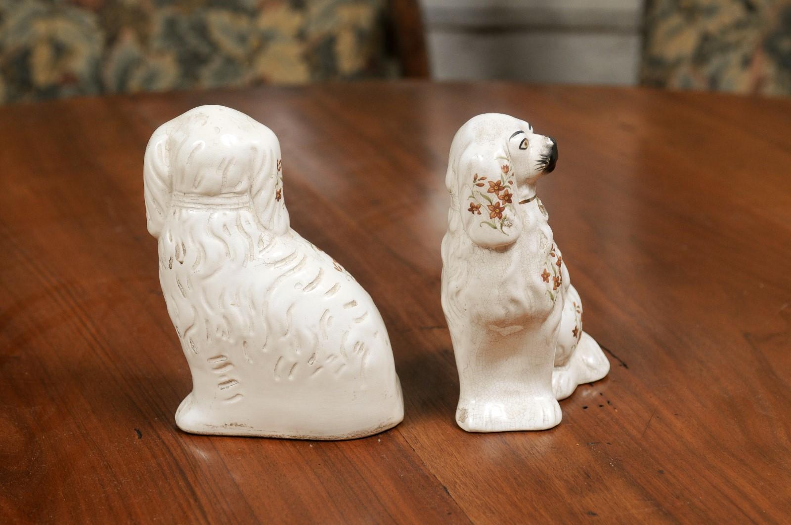 Pair of English 19th Century Staffordshire White Dogs from the Victorian Era 3