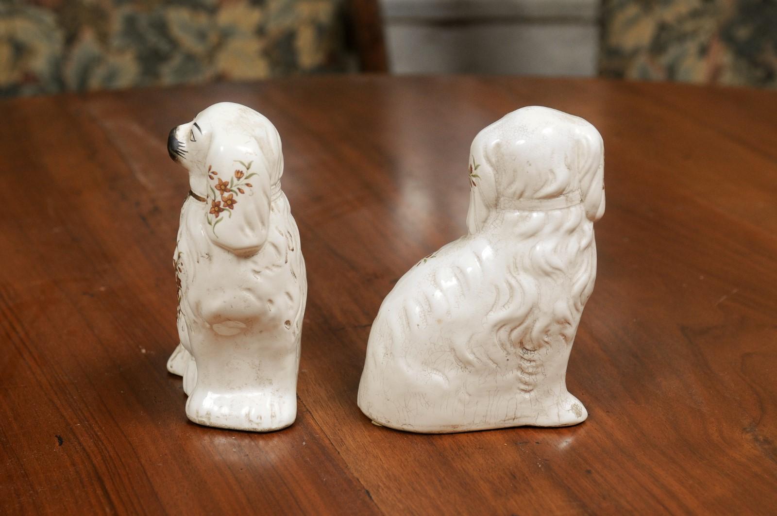 Pair of English 19th Century Staffordshire White Dogs from the Victorian Era 4