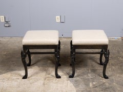 Pair of English 19th Century Stools with Carved Greyhound Supports