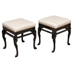 Pair of English 19th Century Stools with Carved Greyhound Supports