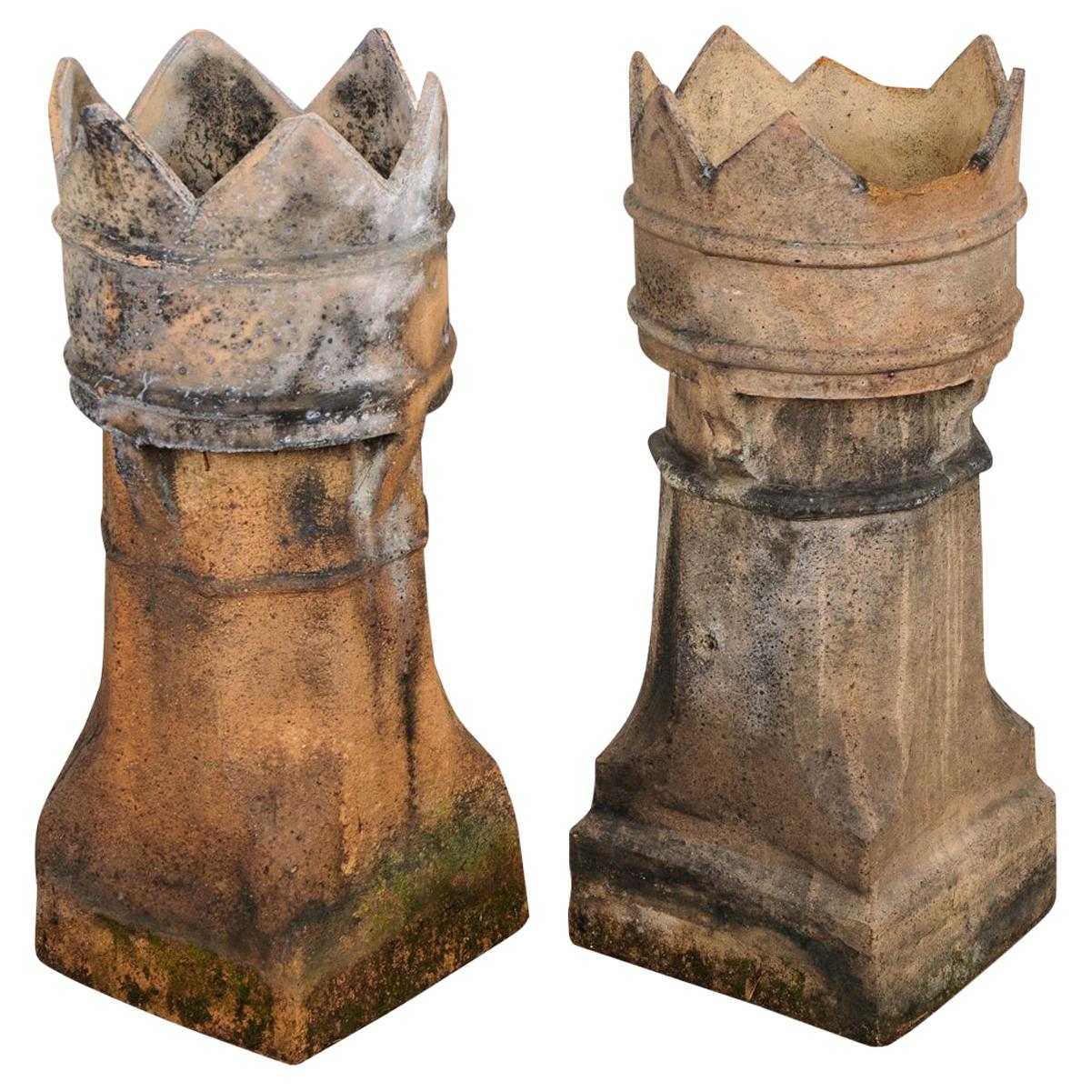 Pair of English 19th Century Terracotta Chimney Pots