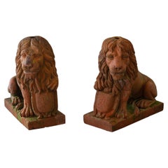 Pair of English 19th Century Terracotta Lions