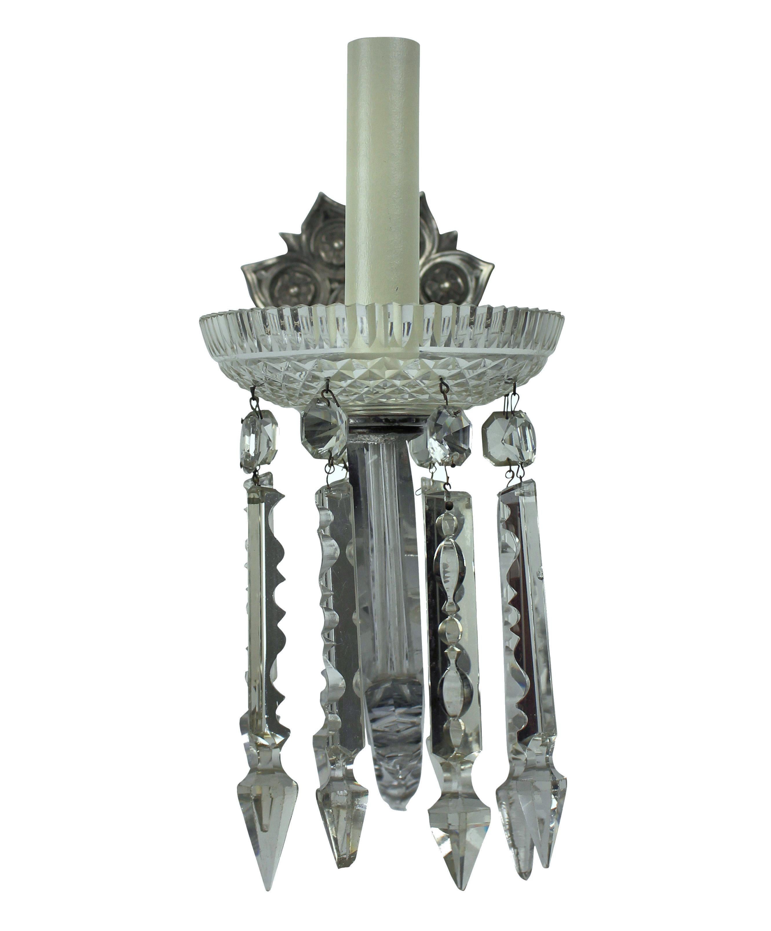 High Victorian Pair of English 19th Century Cut Glass Single Wall Sconces For Sale