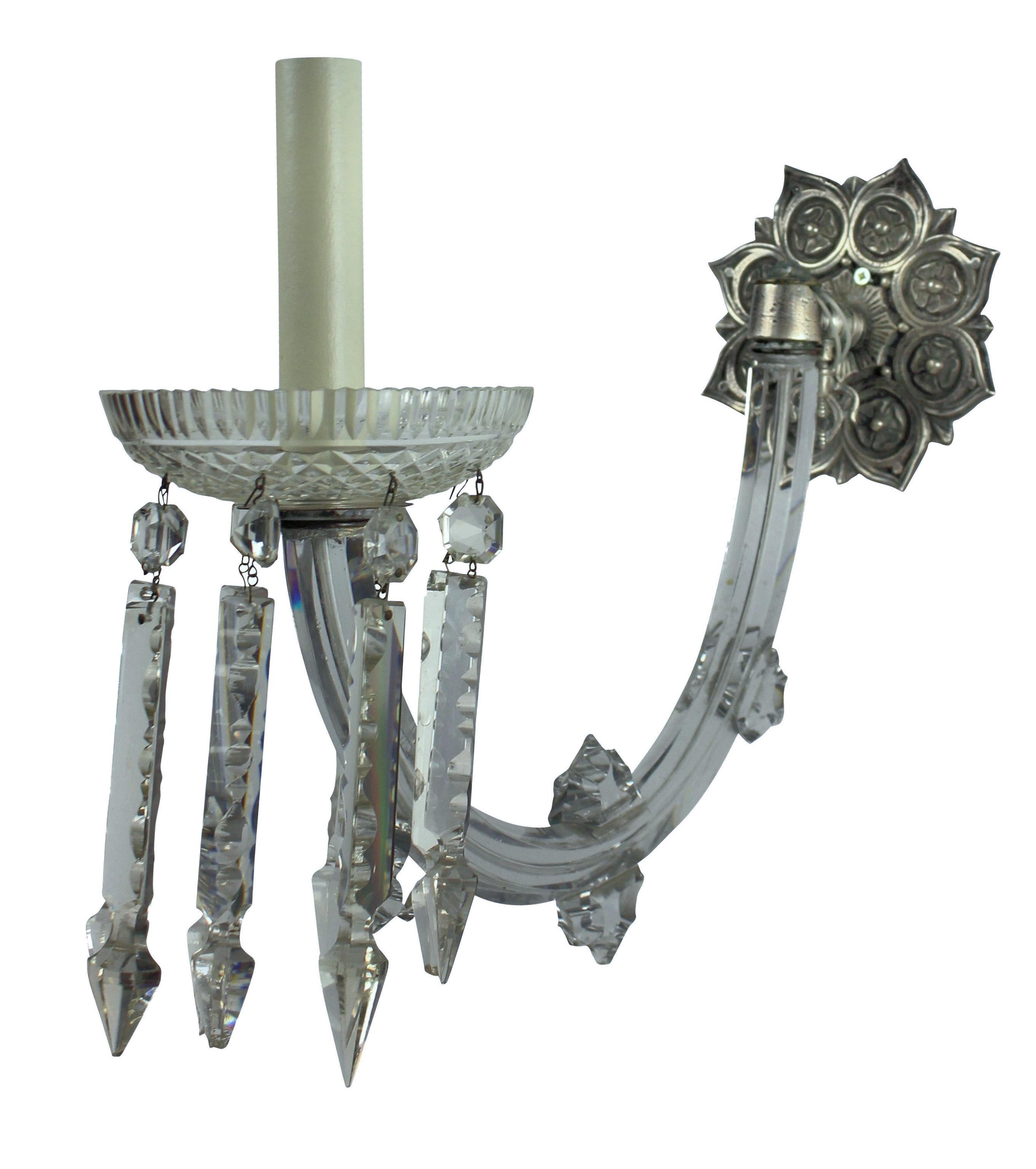 Late 19th Century Pair of English 19th Century Cut Glass Single Wall Sconces For Sale