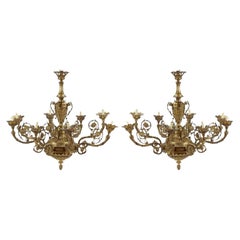 Antique Pair of English 20th Century Bronze Chandeliers