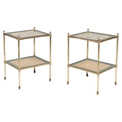 Pair of English 20th Century Gilt Brass Side Tables with Antique Painted Panels