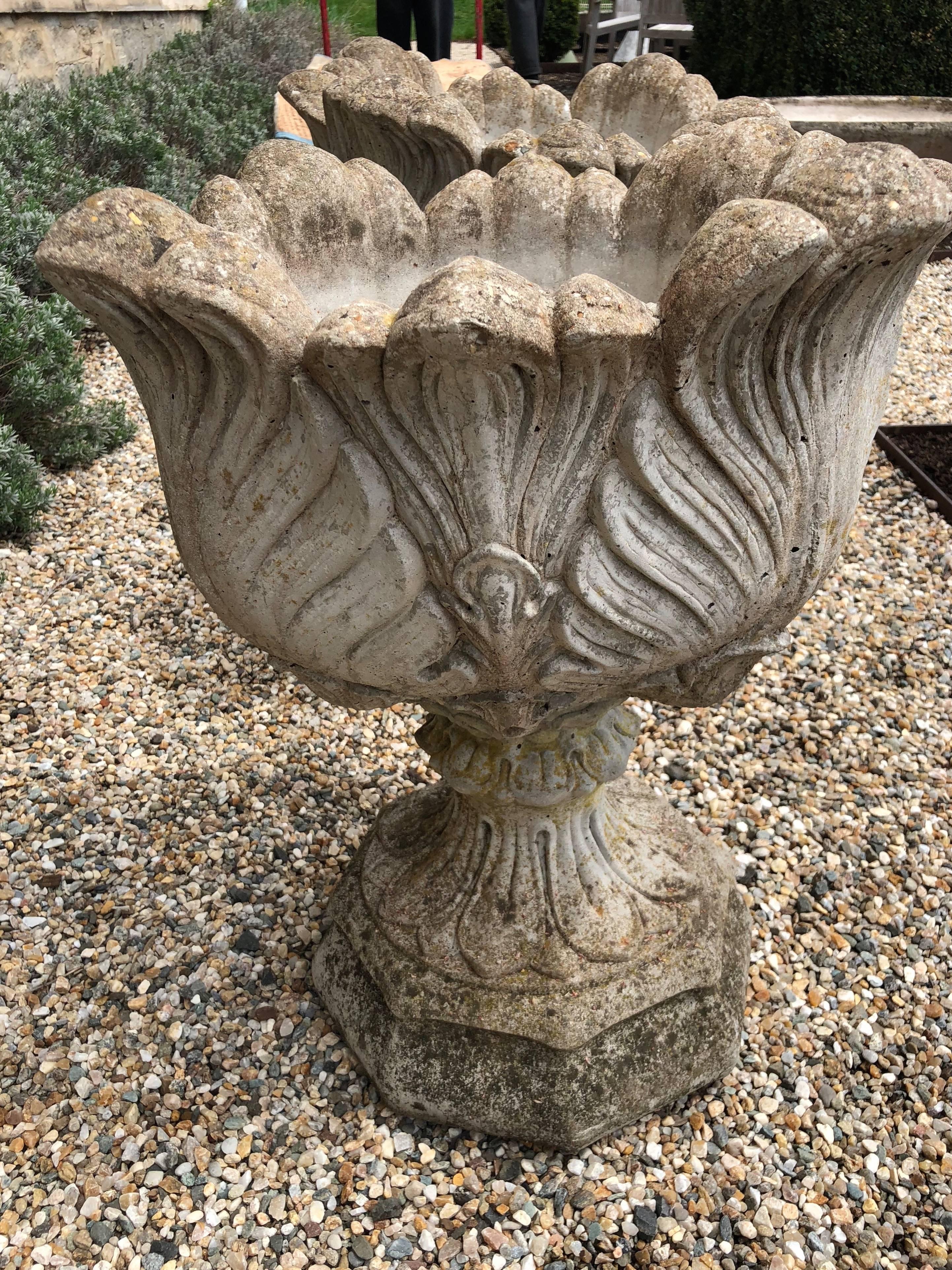 Pair of English Acanthus-Leaf Cast Stone Urns In Good Condition In Woodbury, CT
