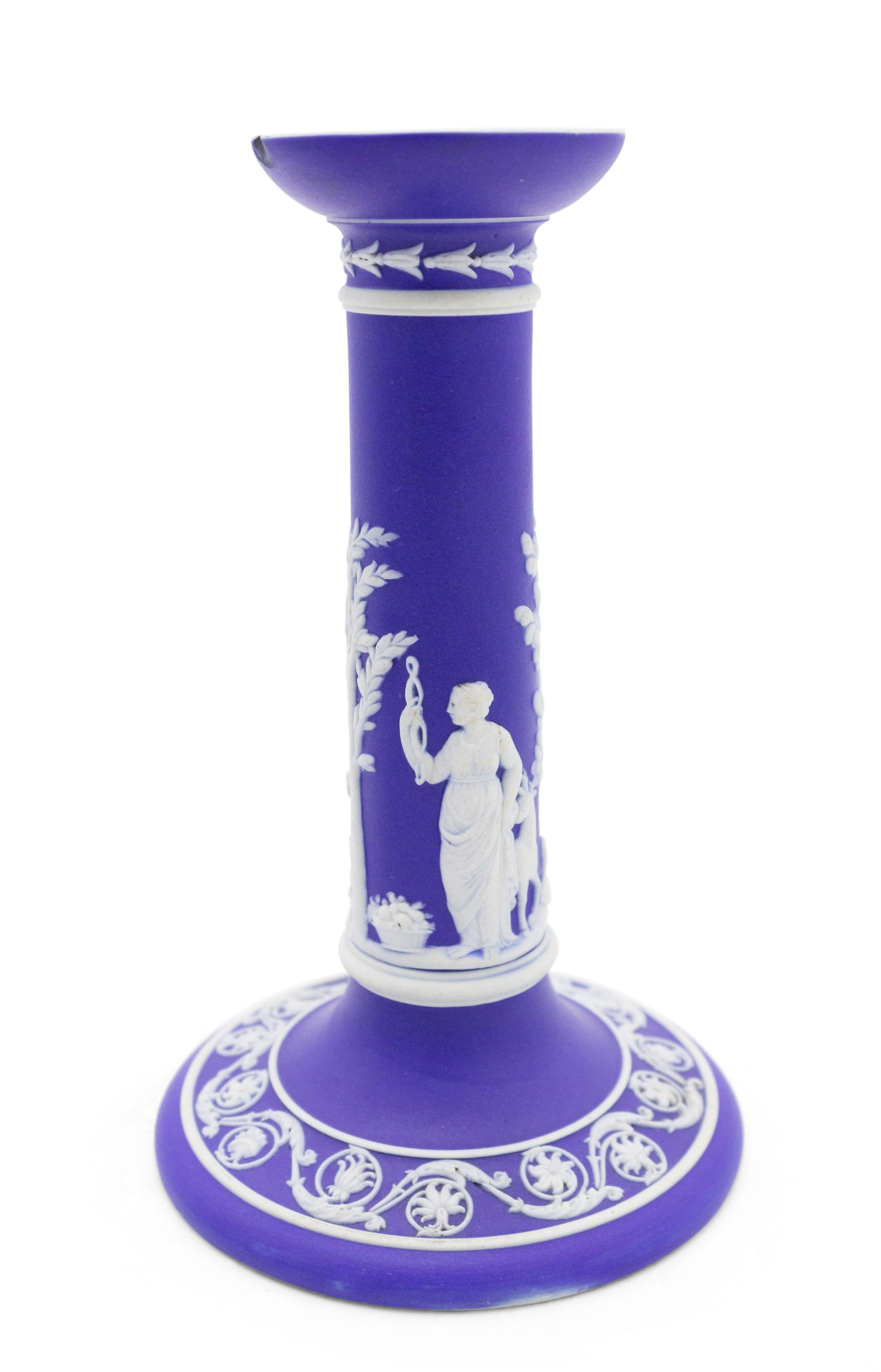 Adam Style Pair of English Adam Blue Wedgwood Porcelain Candlesticks For Sale