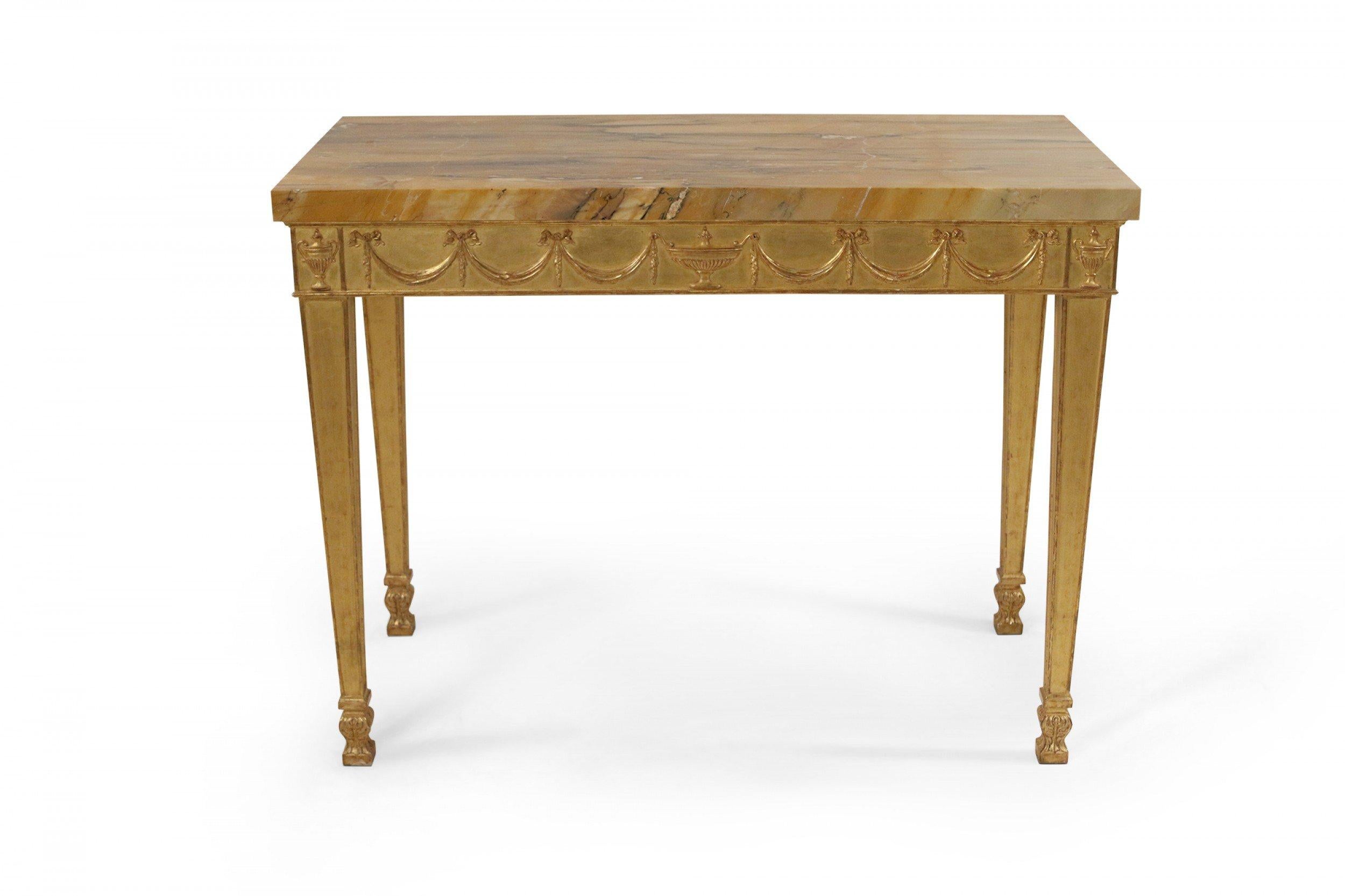 Pair of English Adam Neoclassic Style Giltwood and Marble Console Tables In Good Condition For Sale In New York, NY