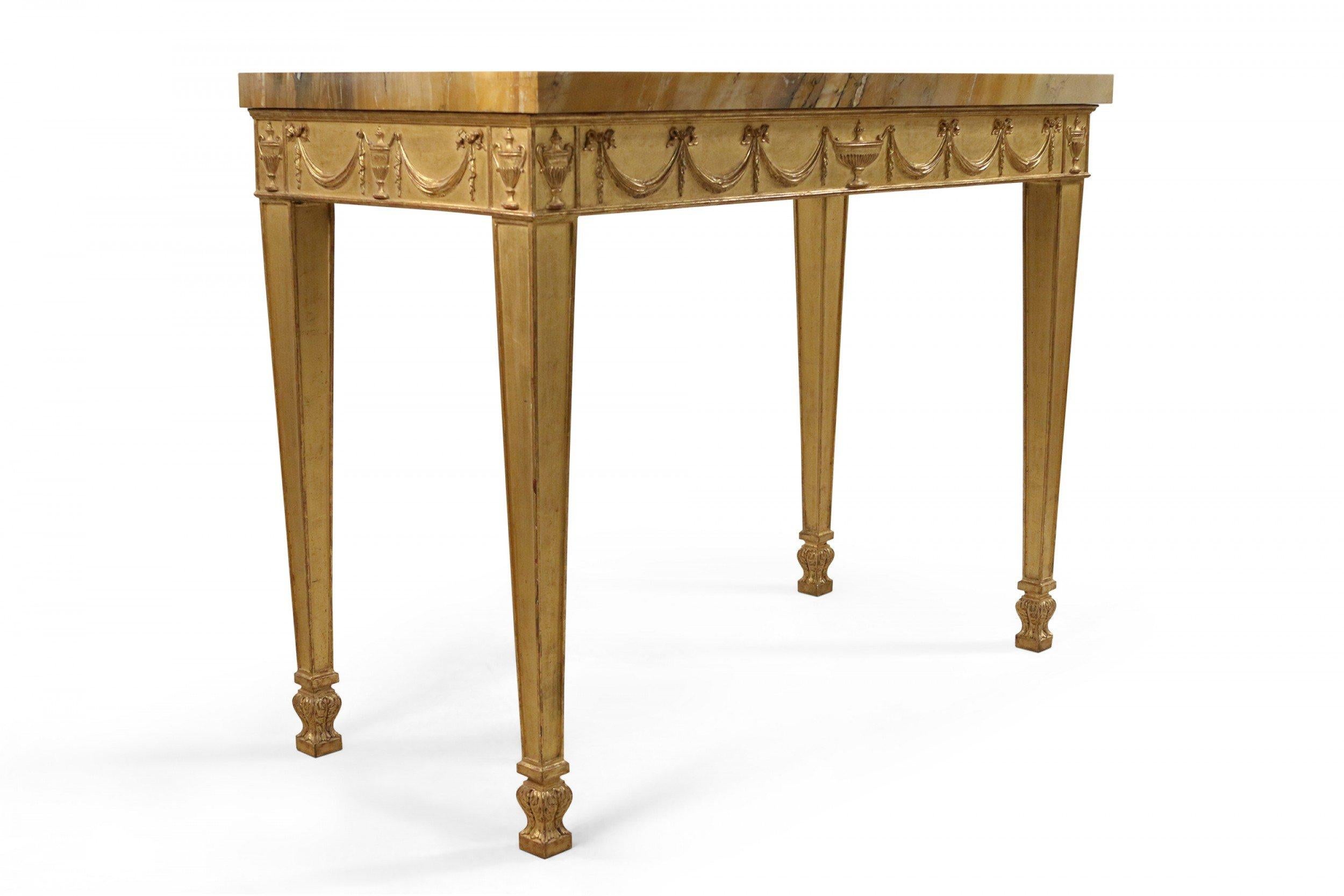 Pair of English Adam Neoclassic Style Giltwood and Marble Console Tables For Sale 1