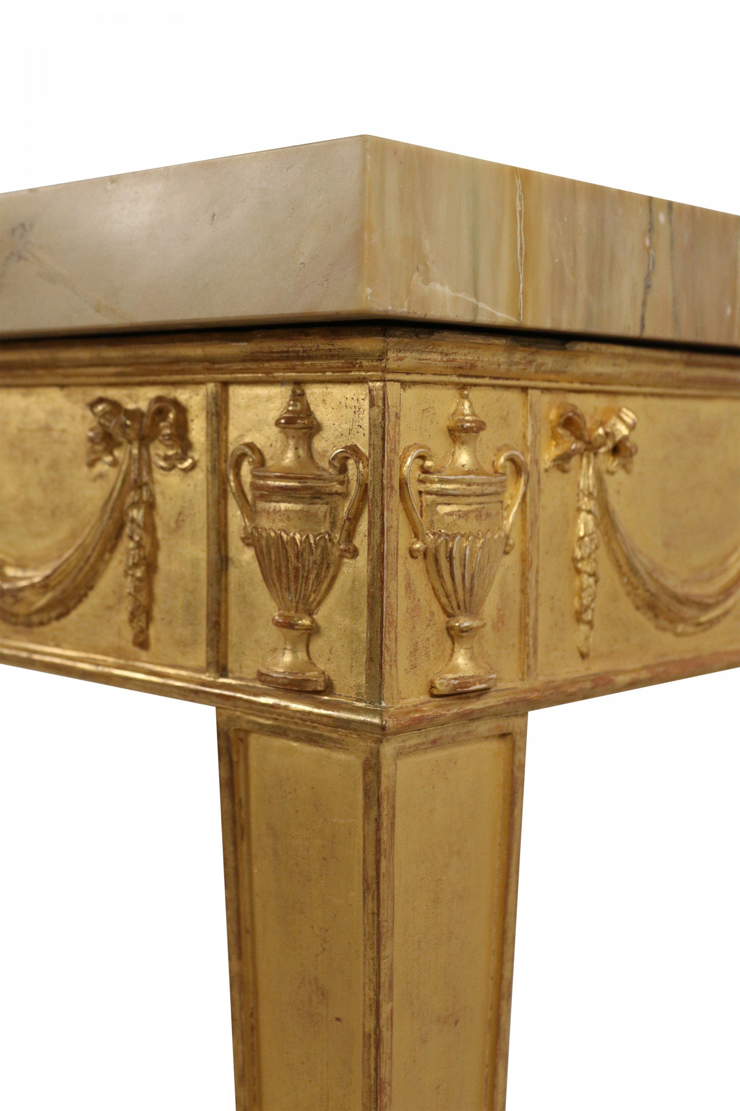 Pair of English Adam Neoclassic Style Giltwood and Marble Console Tables For Sale 3