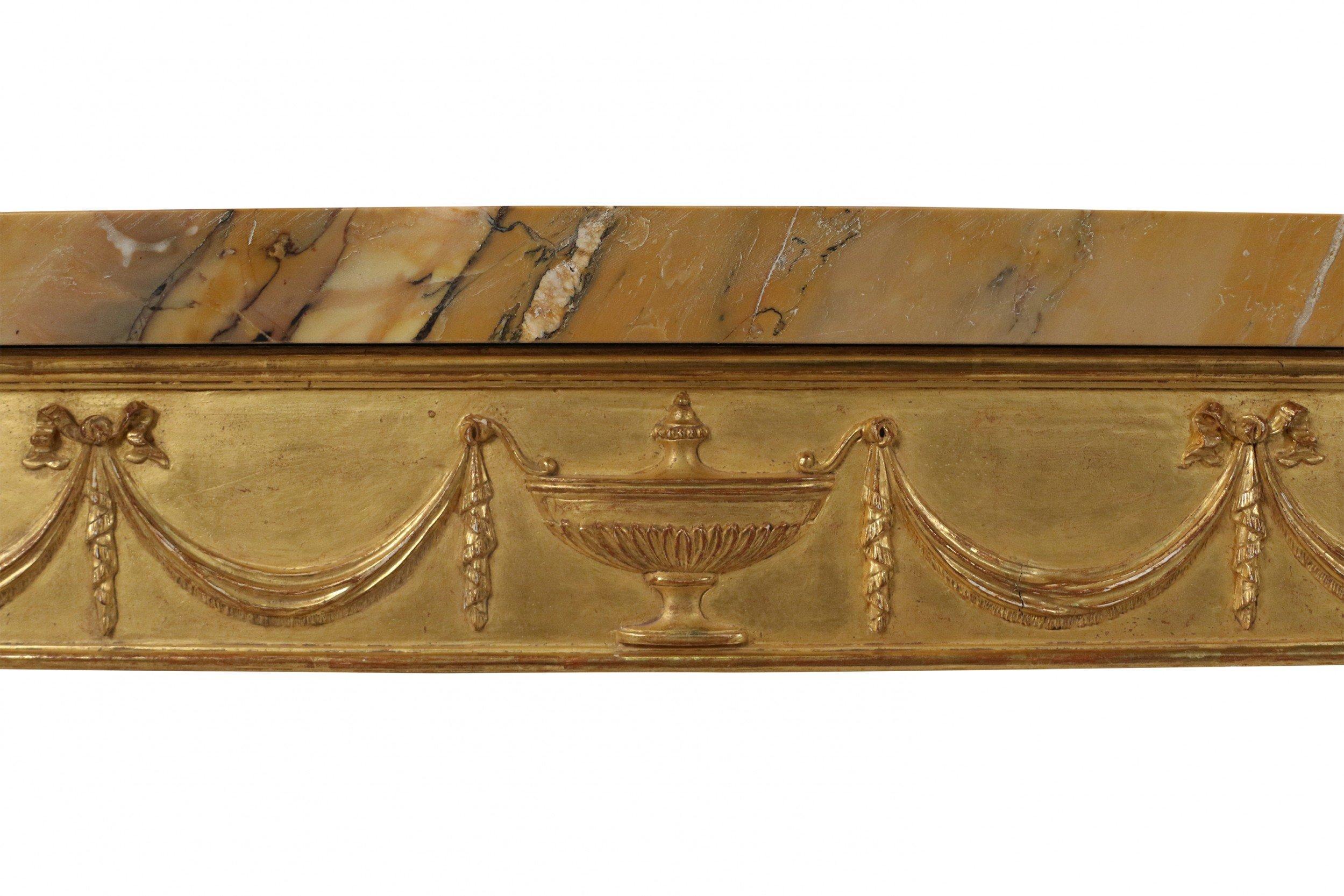 Pair of English Adam Neoclassic Style Giltwood and Marble Console Tables For Sale 4
