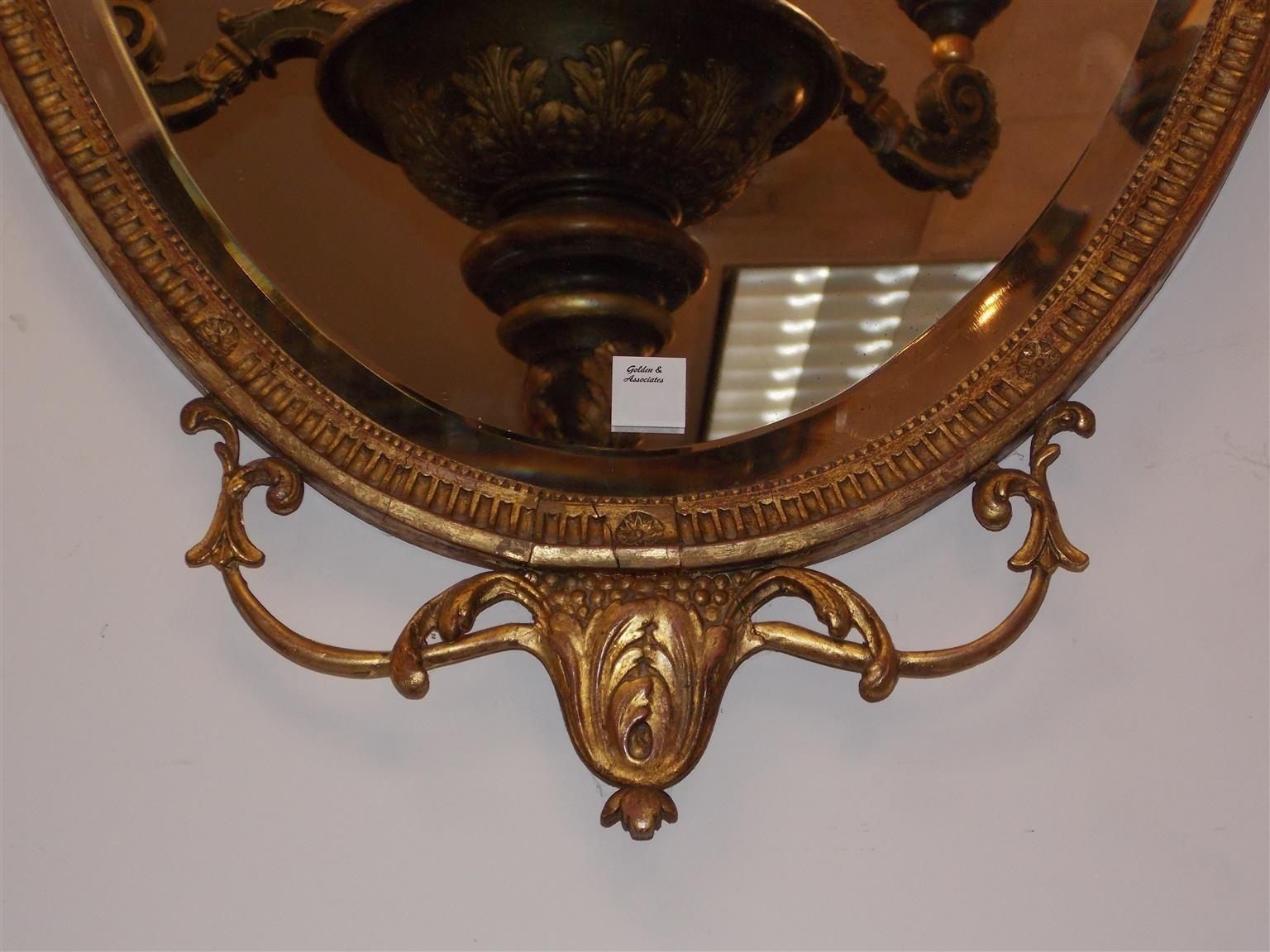 Pair of English Adam Oval Urn & Bell Flower Mirrors with Beveled Glass, C. 1800 For Sale 2