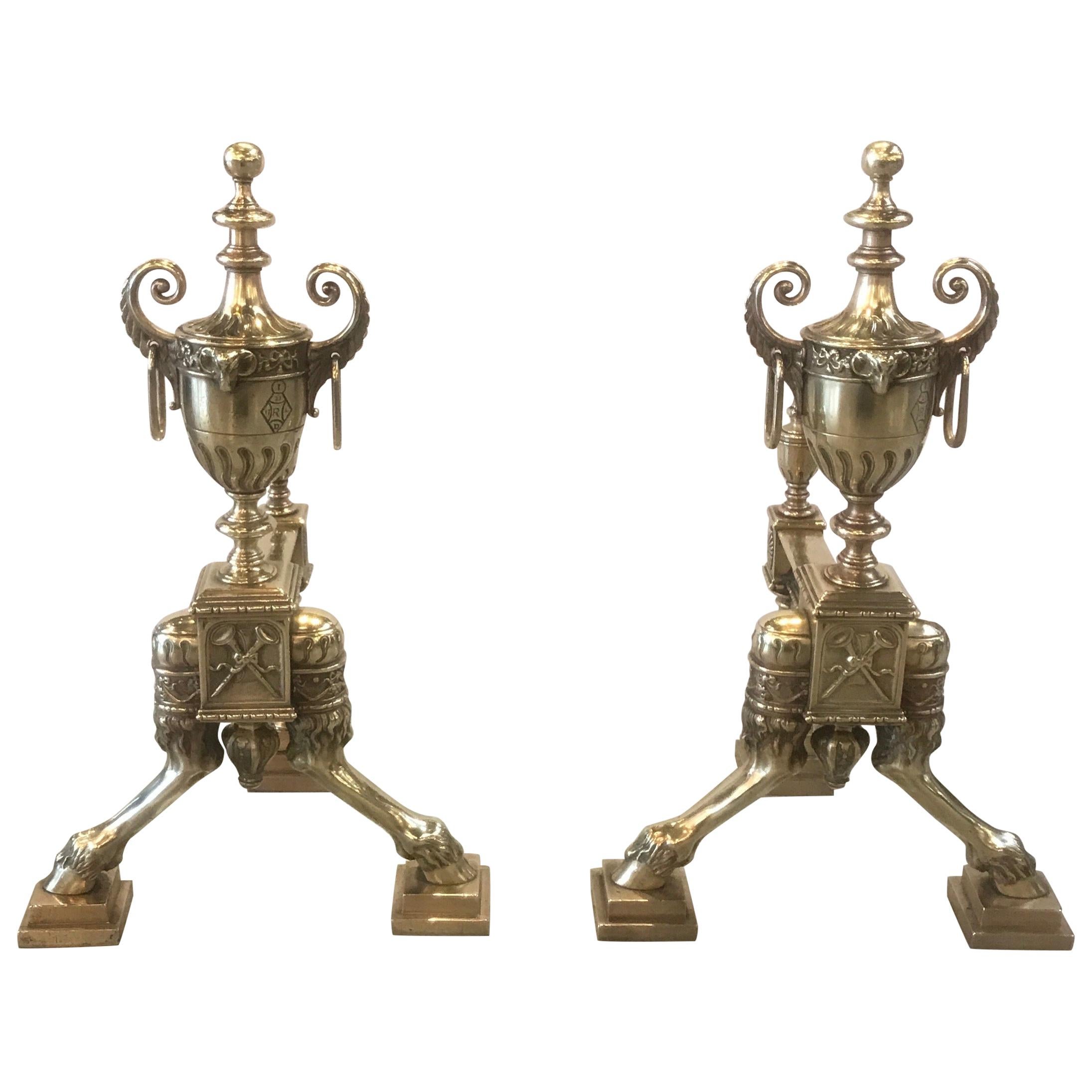 Pair of English Adam Style Cast Bronze Chenets AndironsAntique Circa 1880's