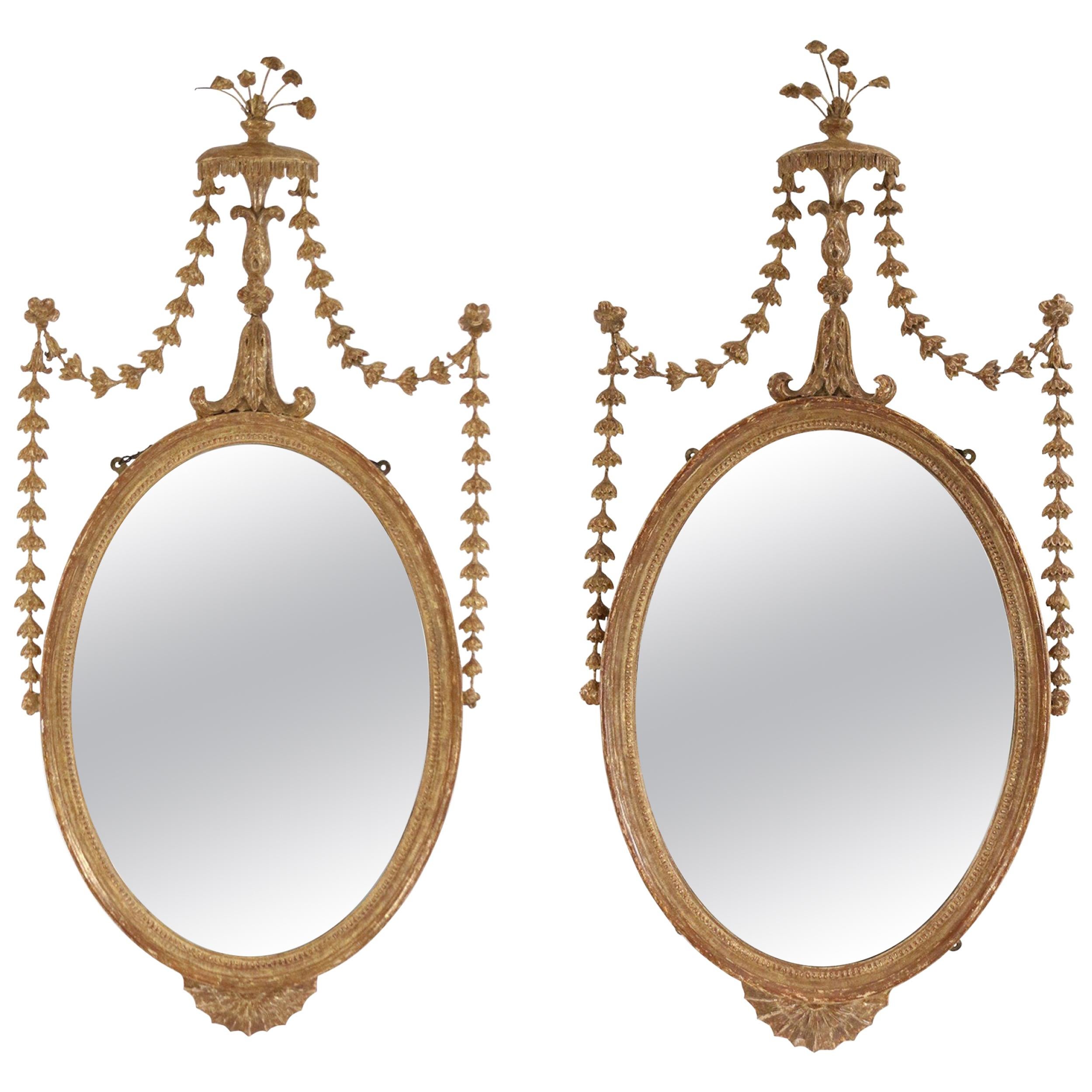 Pair of English Adam Style Oval Giltwood Wall Mirrors
