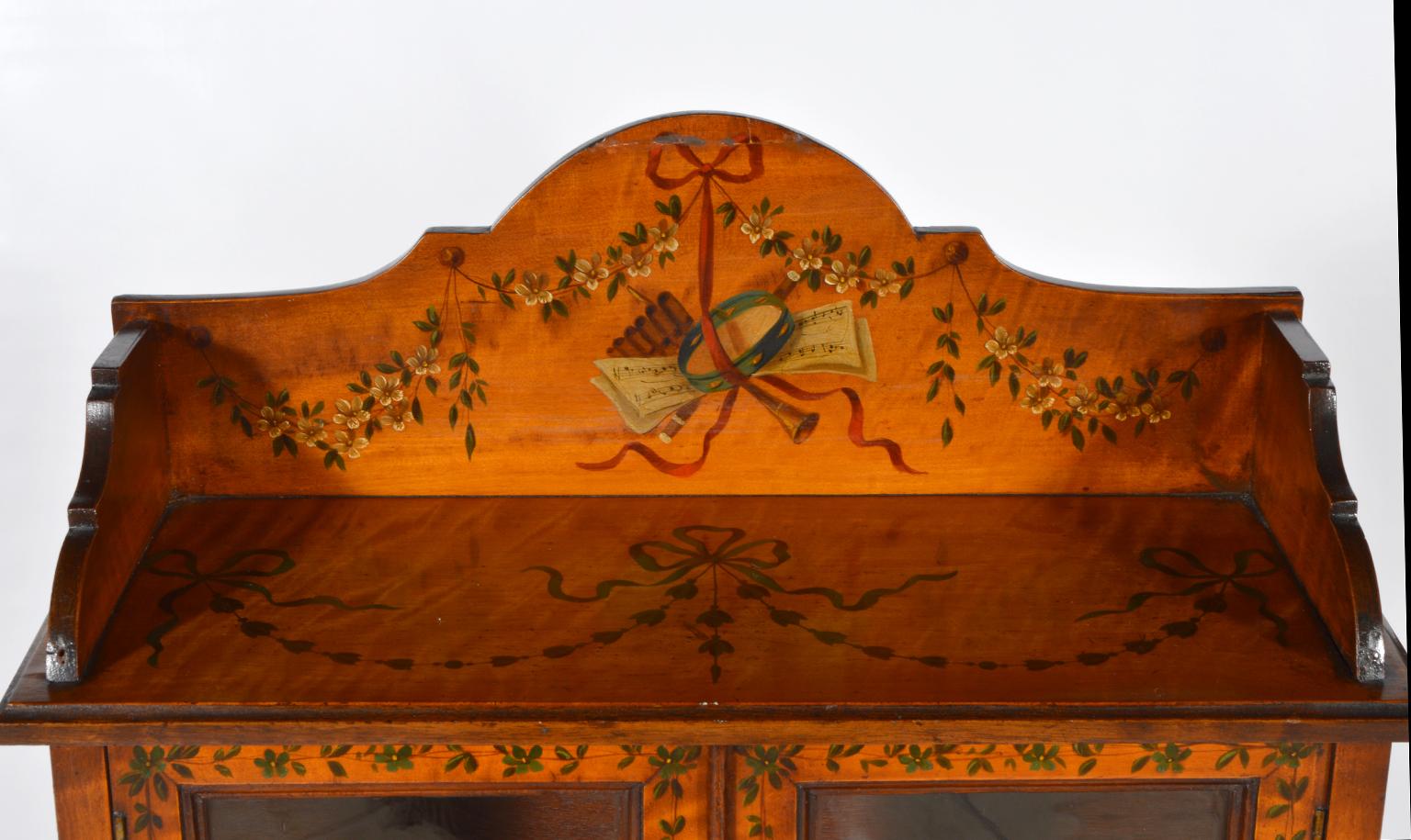 Pair of English Adam Style Painted Satinwood Display Cabinets en Chiffonier 6