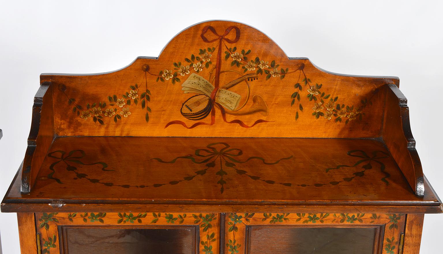 Pair of English Adam Style Painted Satinwood Display Cabinets en Chiffonier 7