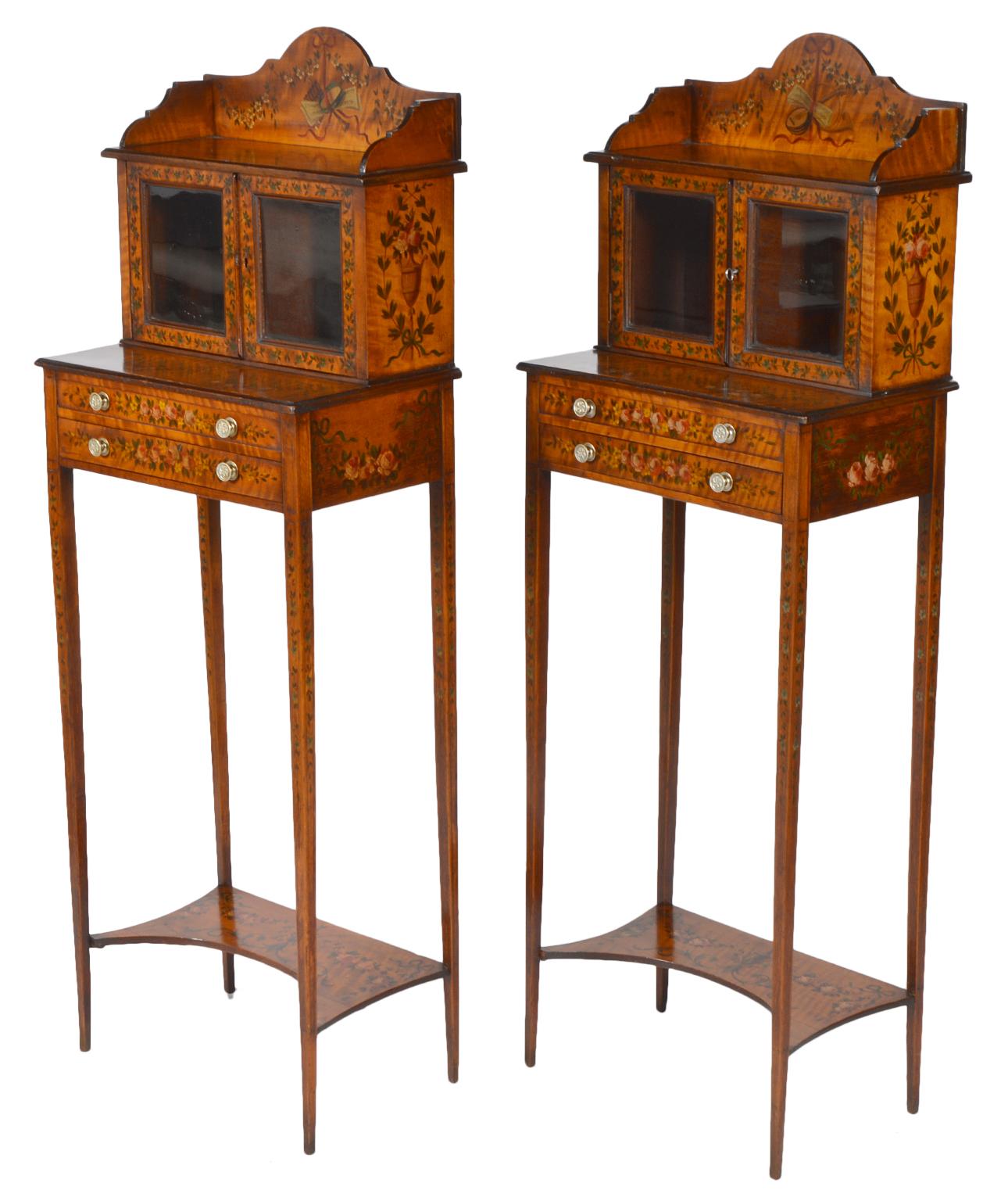Pair of English Adam Style Painted Satinwood Display Cabinets en Chiffonier 3