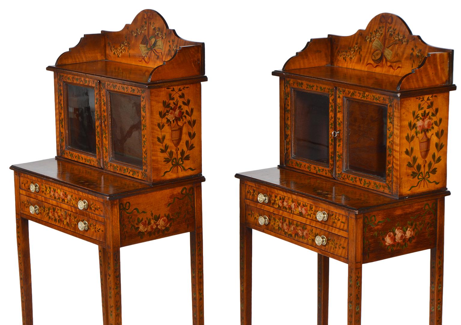Pair of English Adam Style Painted Satinwood Display Cabinets en Chiffonier 4