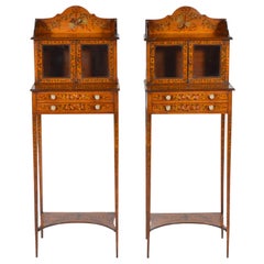 Pair of English Adam Style Painted Satinwood Display Cabinets en Chiffonier