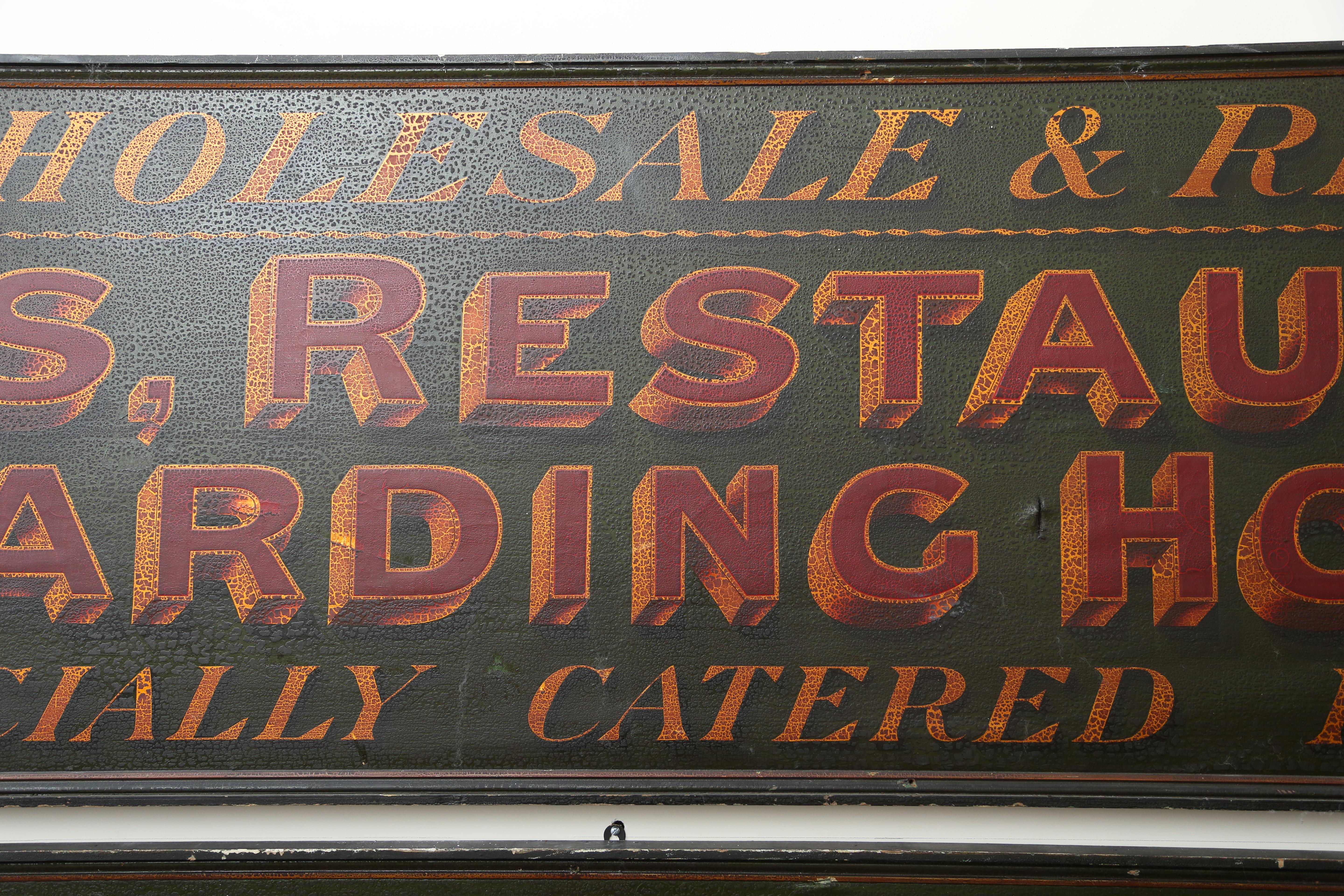 A Pair of English Advertising Signs Hand Done in Green, Red & Gold, 19th Century For Sale 4