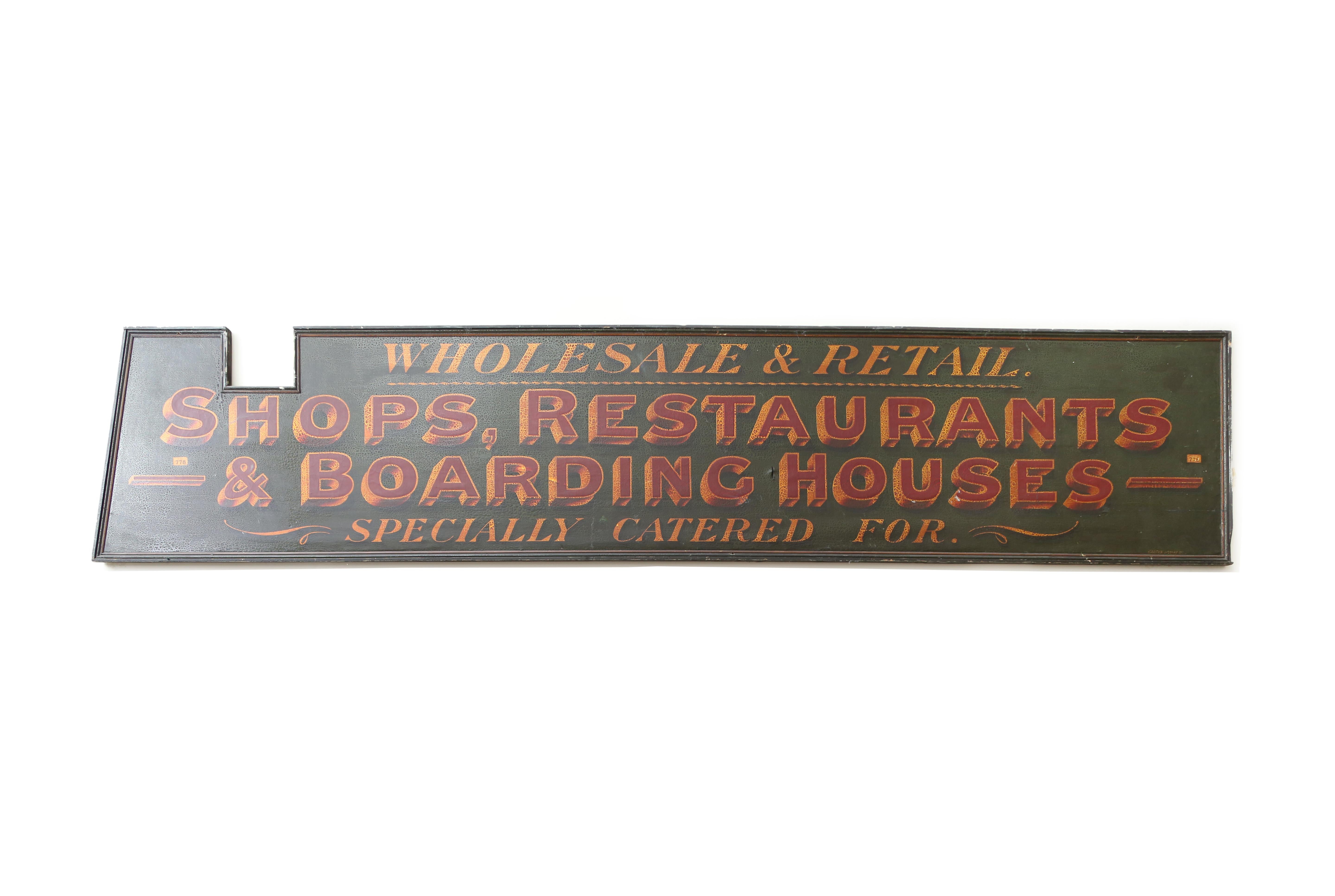 A Pair of English Advertising Signs Hand Done in Green, Red & Gold, 19th Century For Sale 1