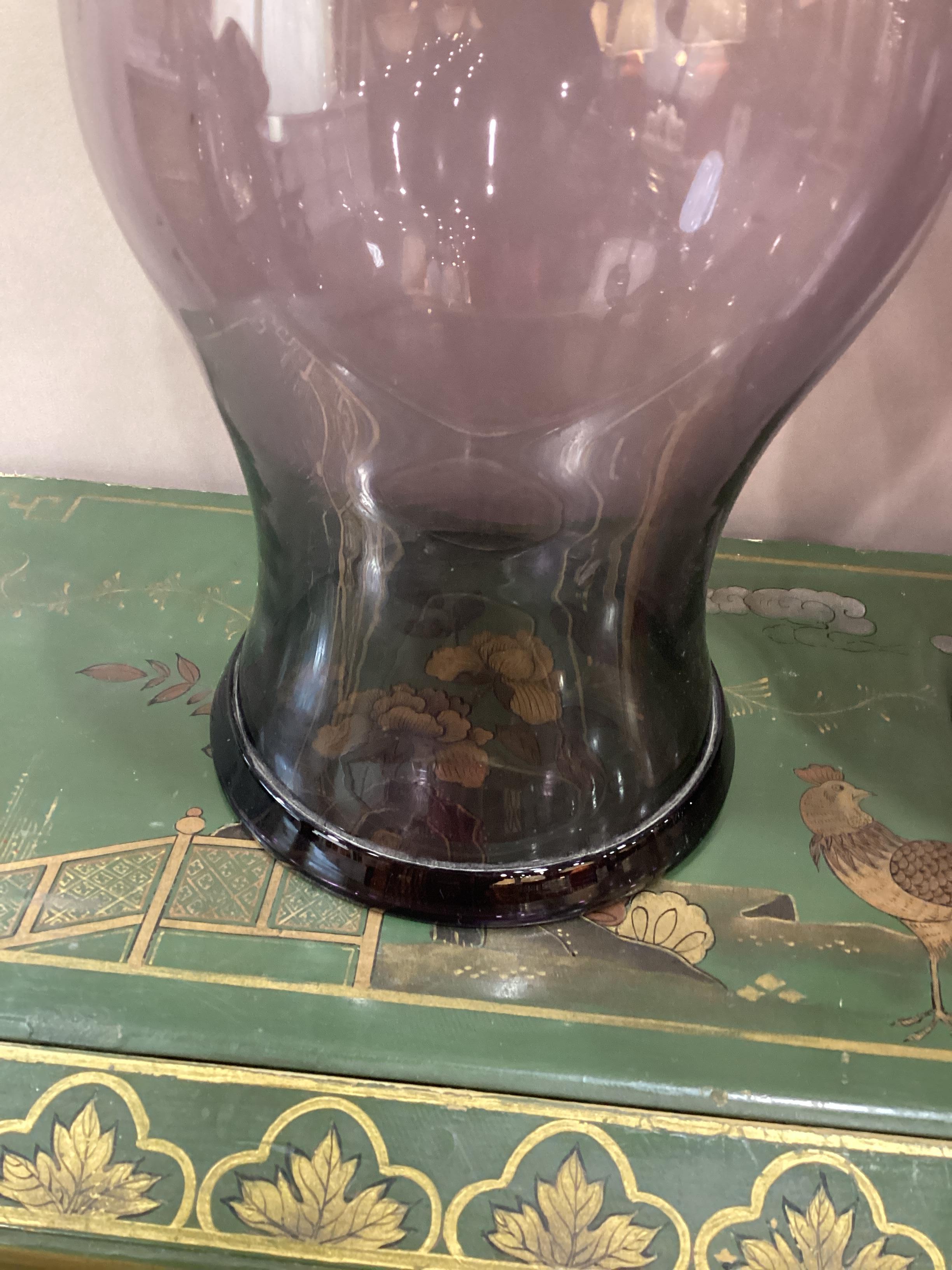 Pair of English Amethyst - Colored Glass Hurricanes In Good Condition For Sale In Chapel Hill, NC