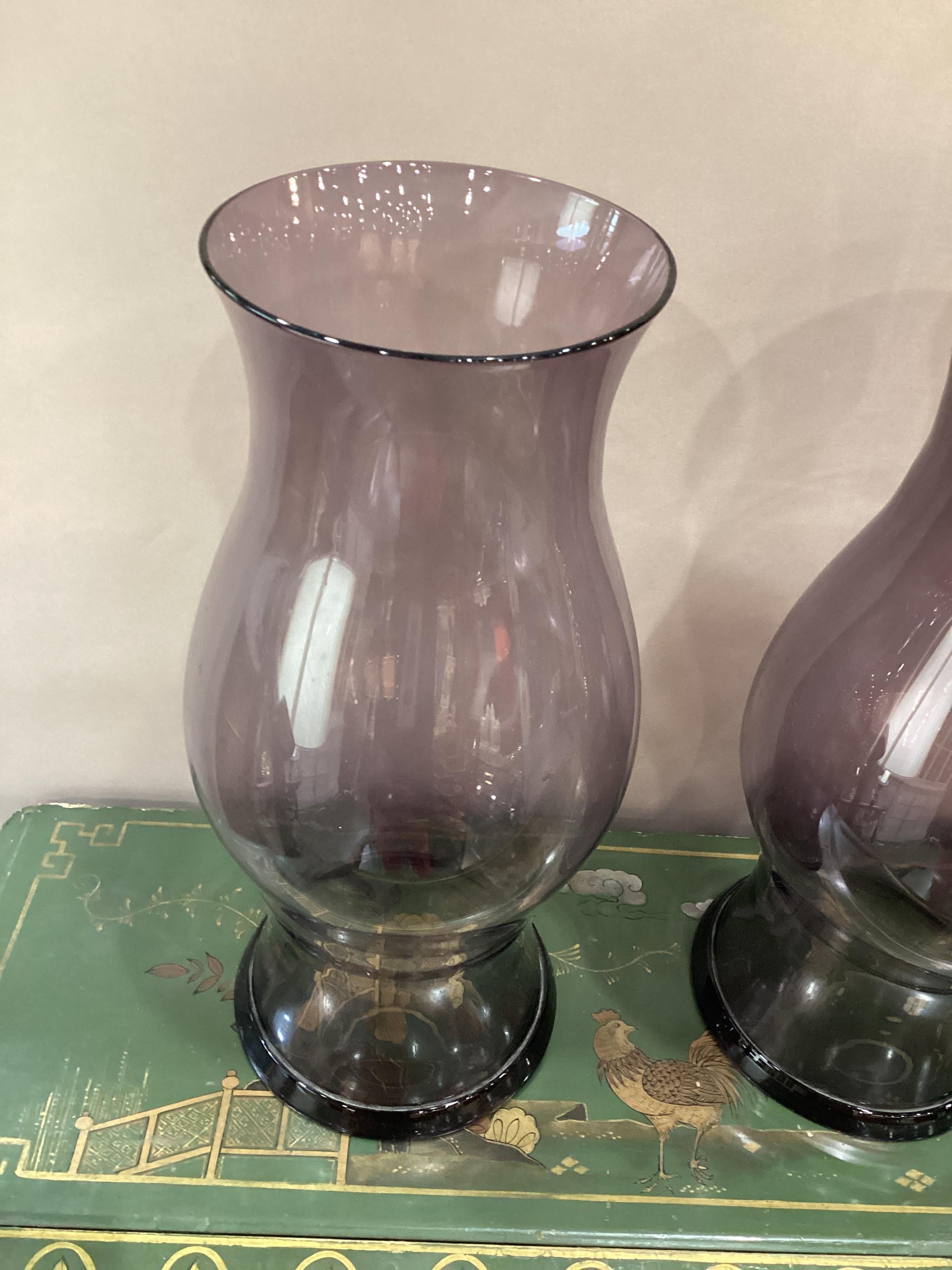 20th Century Pair of English Amethyst - Colored Glass Hurricanes For Sale