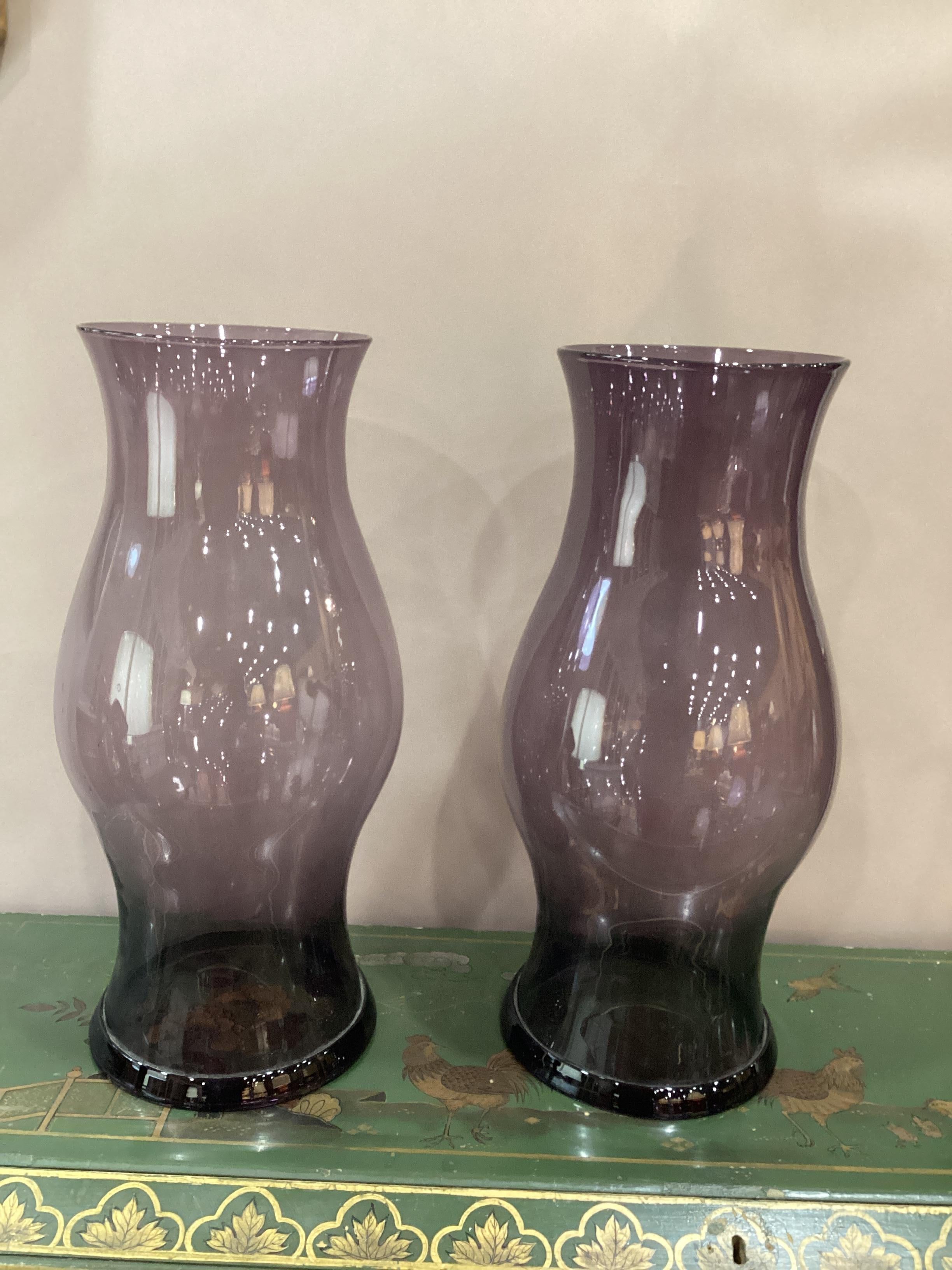 Pair of English Amethyst - Colored Glass Hurricanes For Sale 1