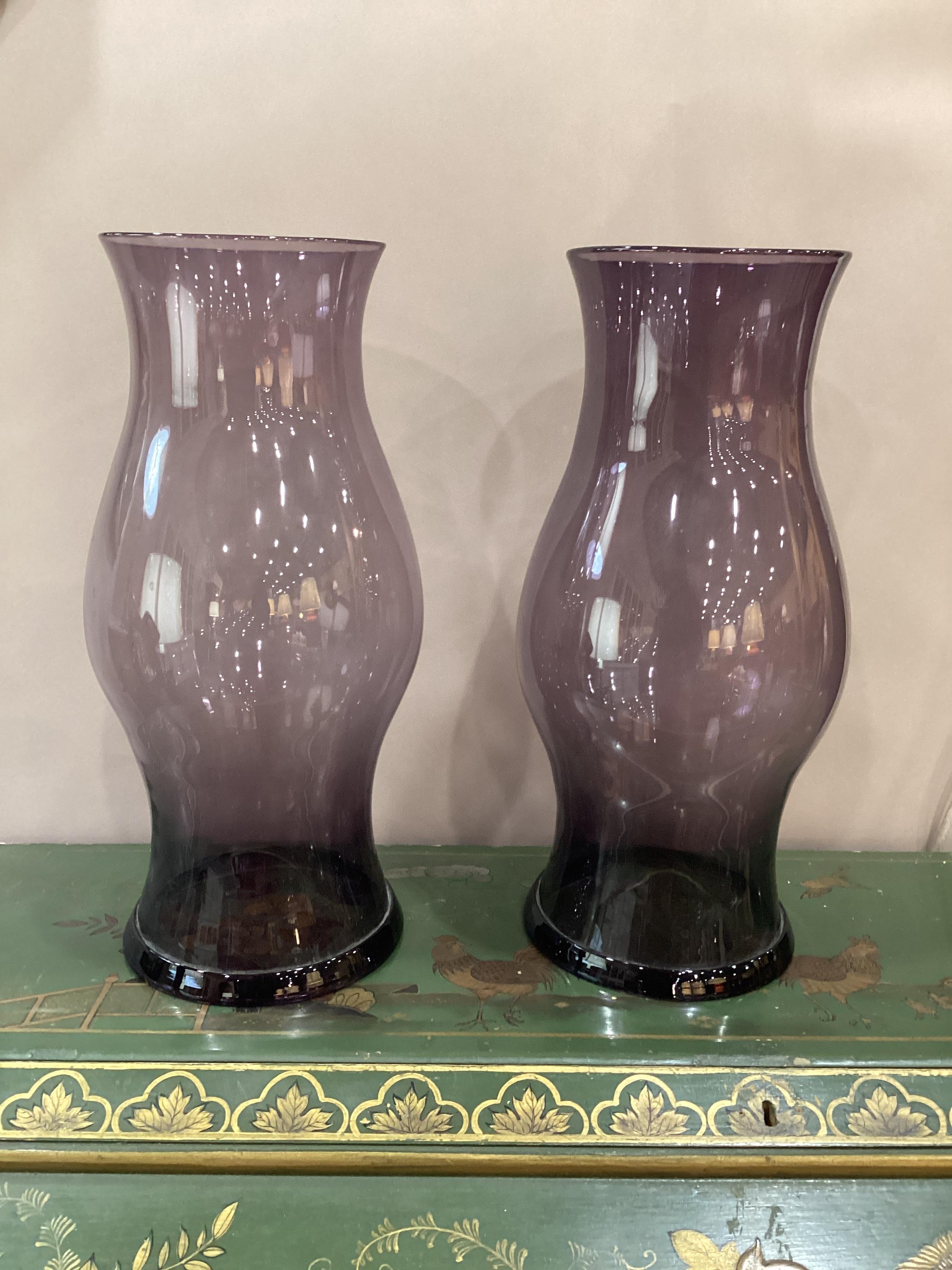 Pair of English Amethyst - Colored Glass Hurricanes For Sale 2