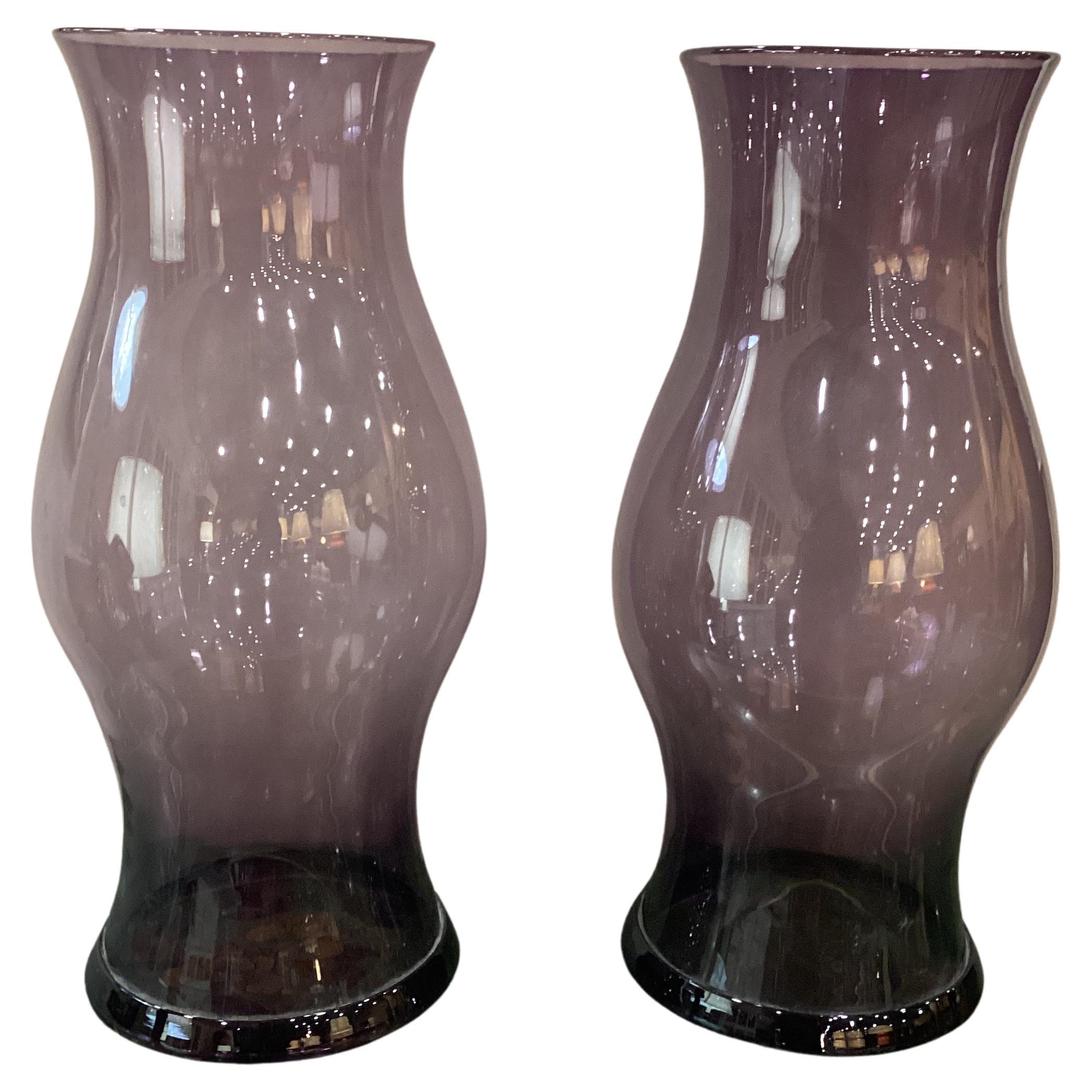 Pair of English Amethyst - Colored Glass Hurricanes For Sale