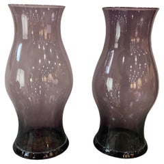 Antique Pair of English Amethyst - Colored Glass Hurricanes