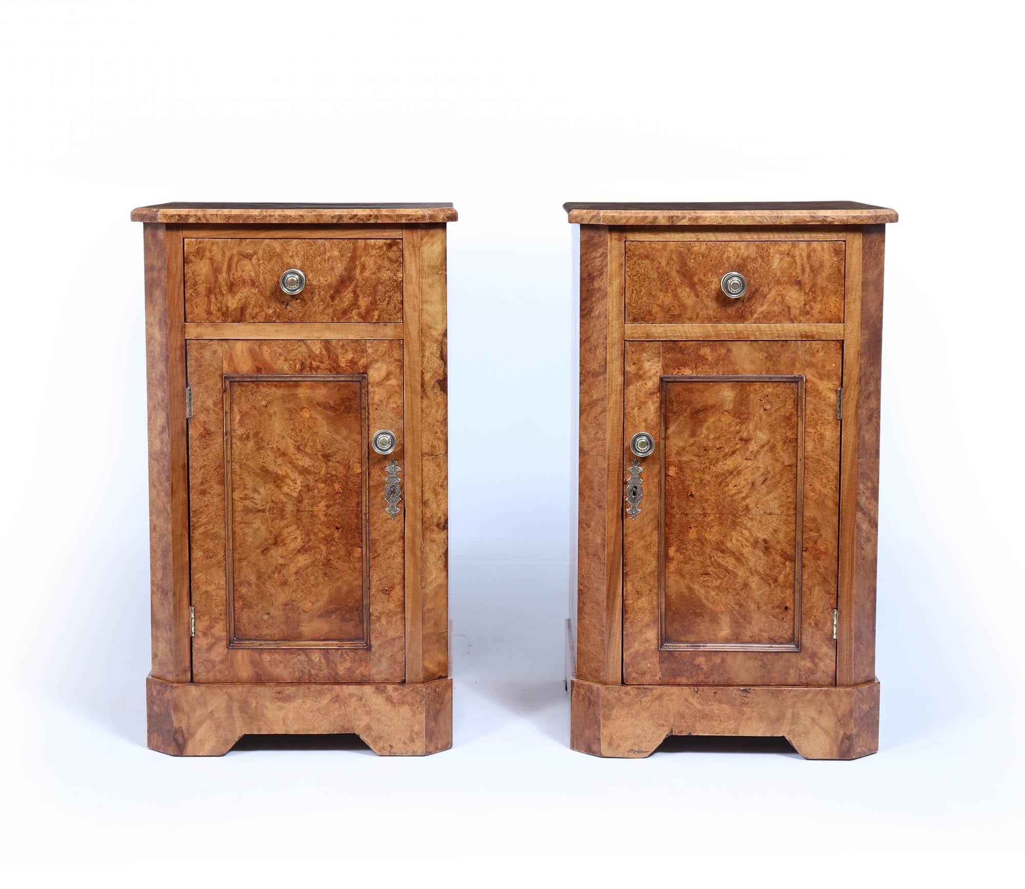 Pair of English Antique Burr Walnut Bedside Cabinets For Sale 6