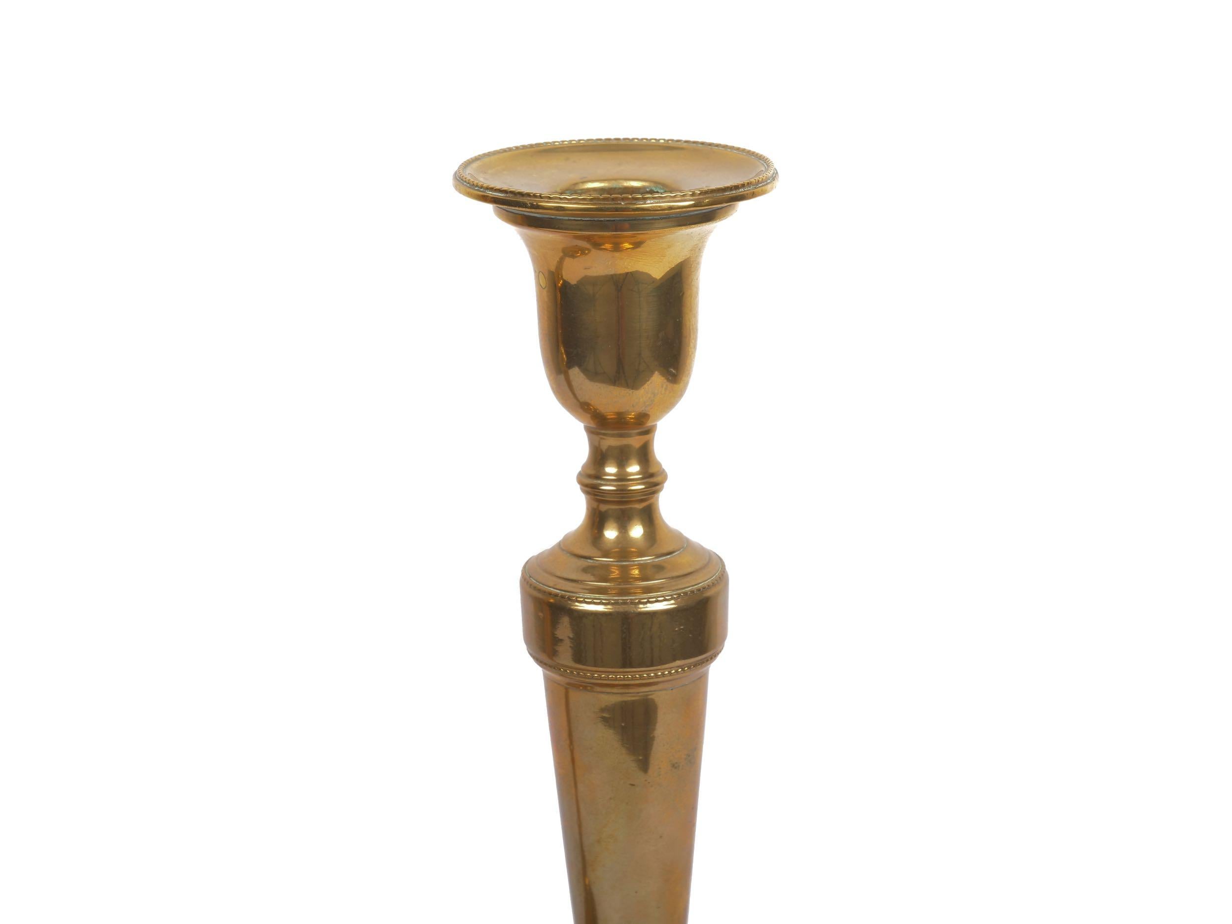 Pair of English Antique George III Brass Candlesticks, 19th Century 3