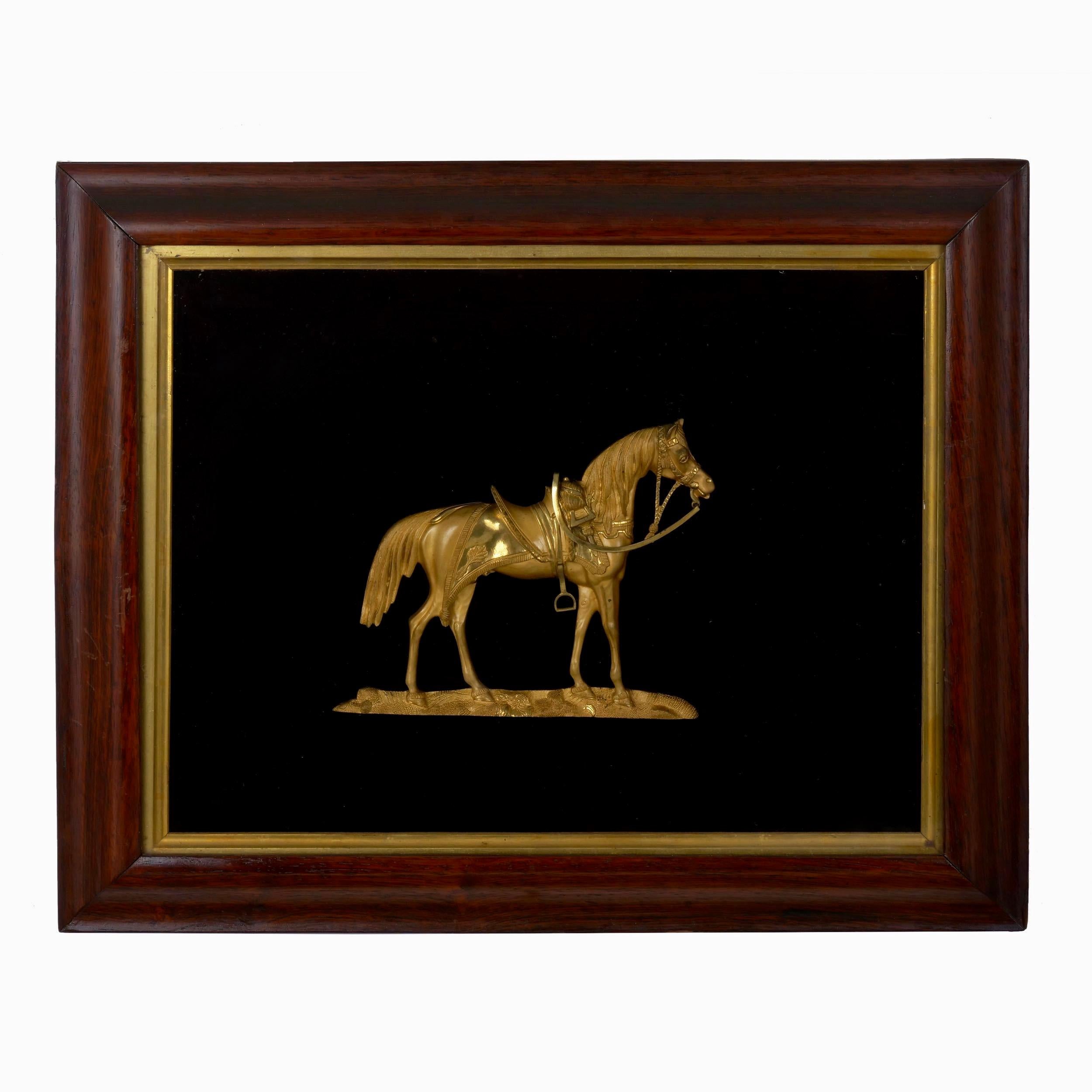 Pair of English Antique Gilt Bronze Equestrian Sculpture Plaques, 19th Century 8
