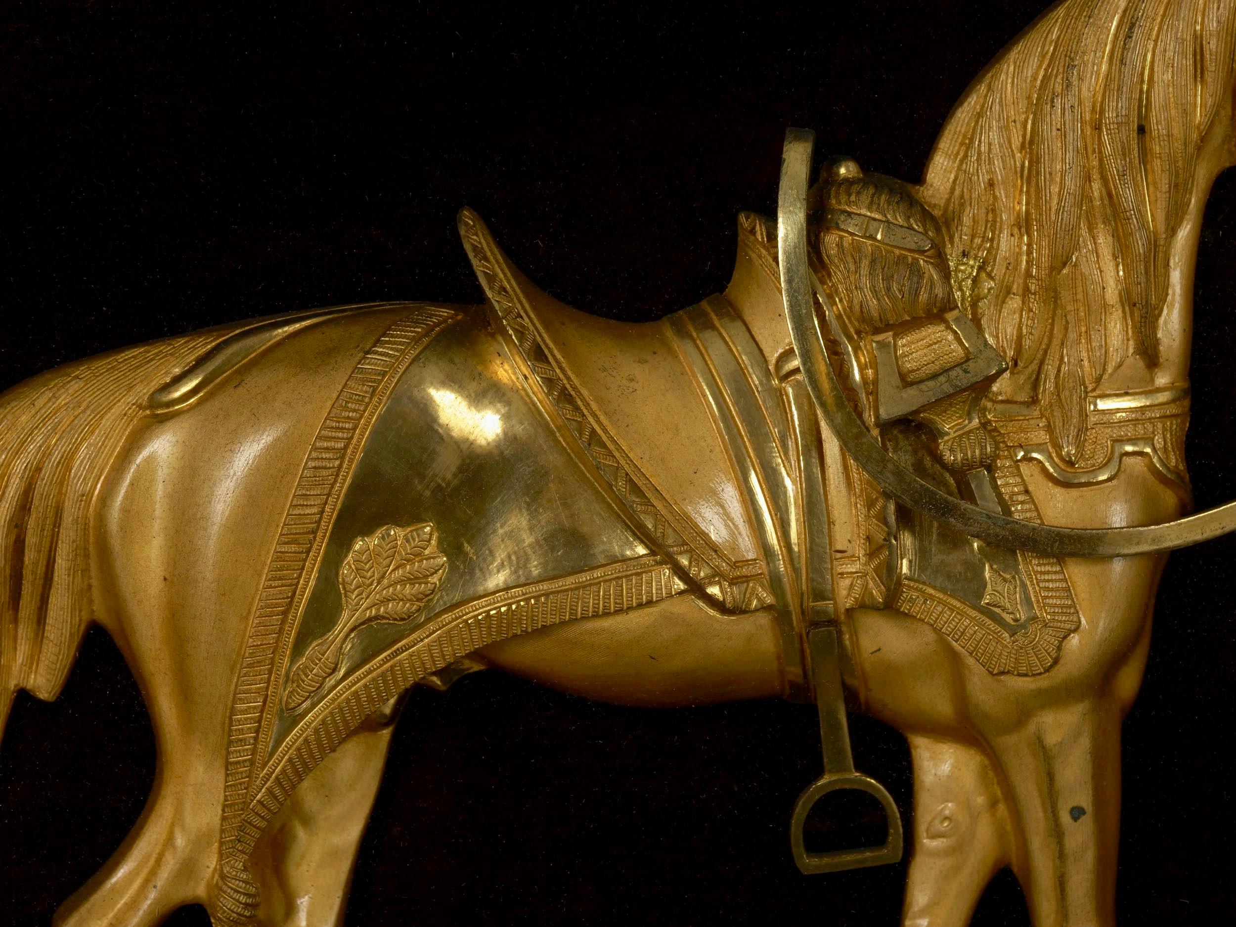 Pair of English Antique Gilt Bronze Equestrian Sculpture Plaques, 19th Century 13