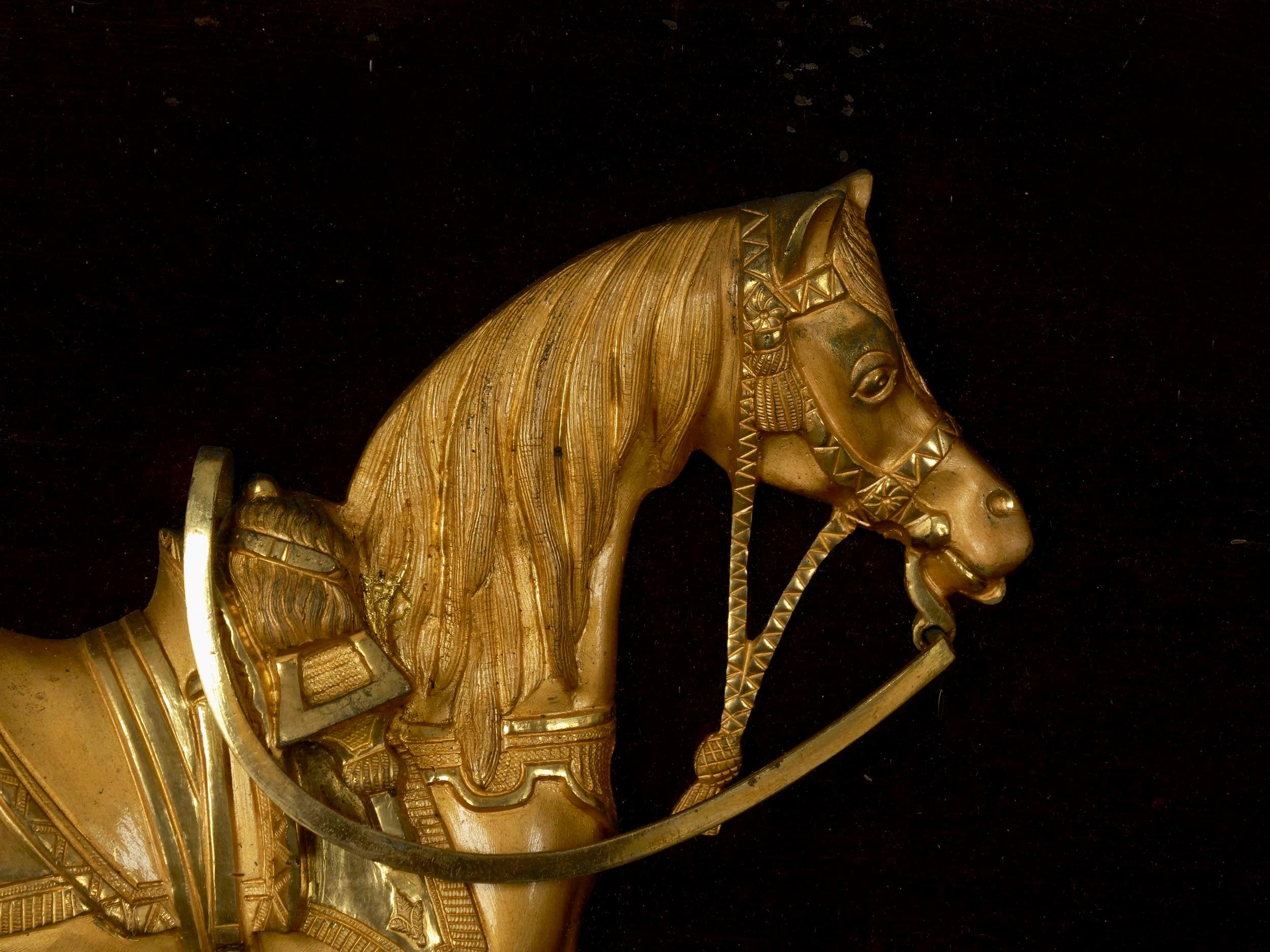 Pair of English Antique Gilt Bronze Equestrian Sculpture Plaques, 19th Century 14