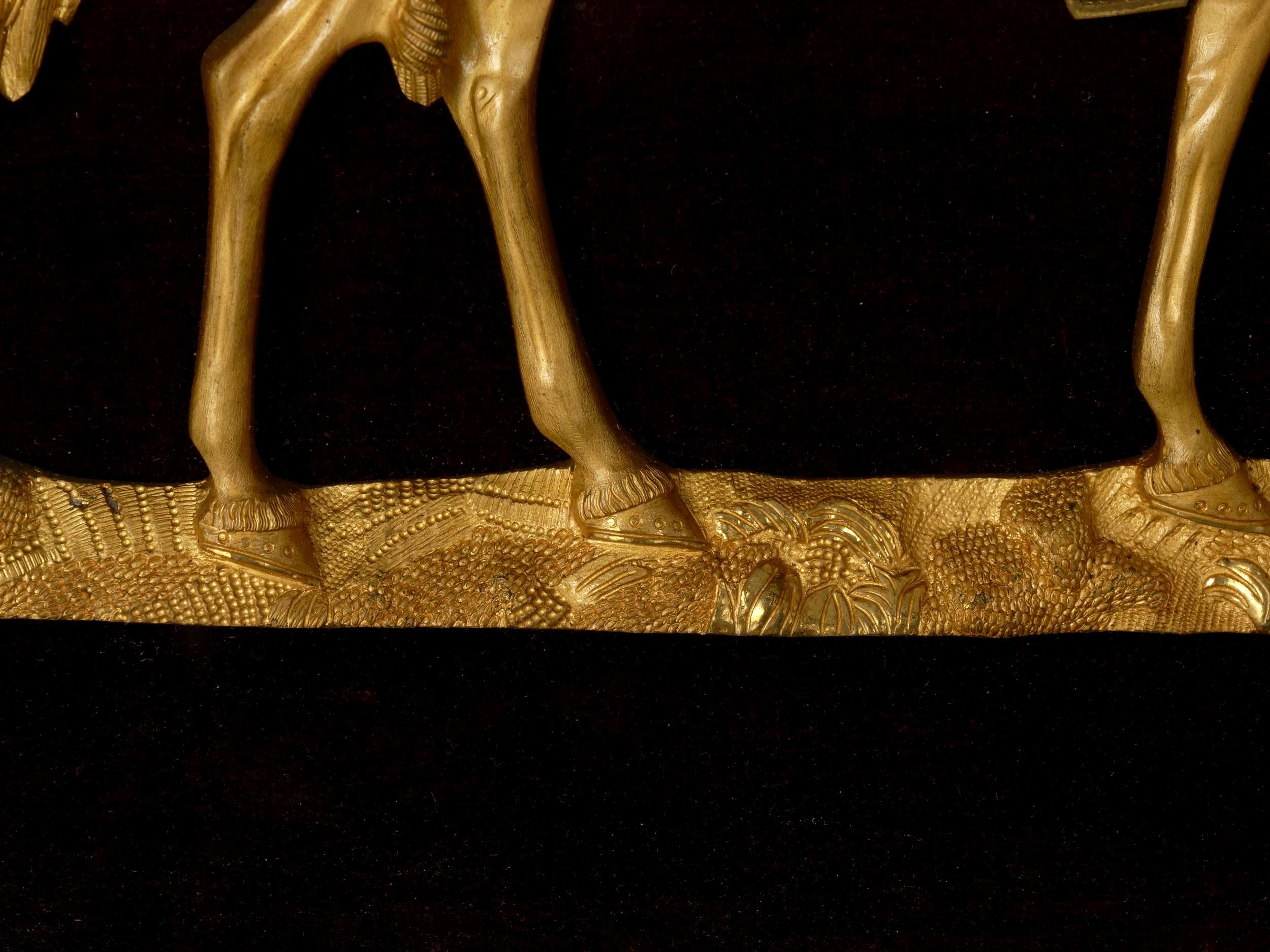 Pair of English Antique Gilt Bronze Equestrian Sculpture Plaques, 19th Century 15